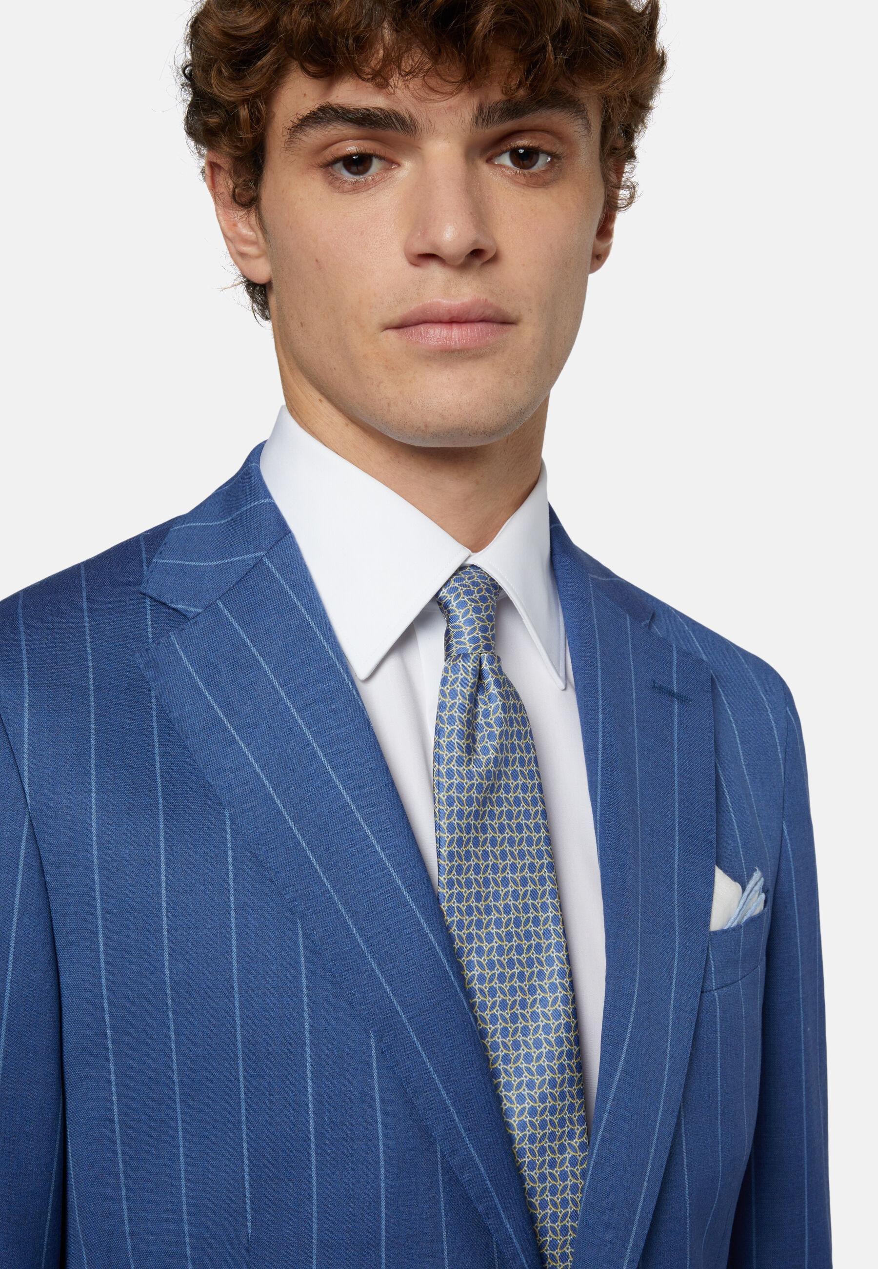 Pinstripe Stretch Wool Suit Blue, Blue, large image number 5