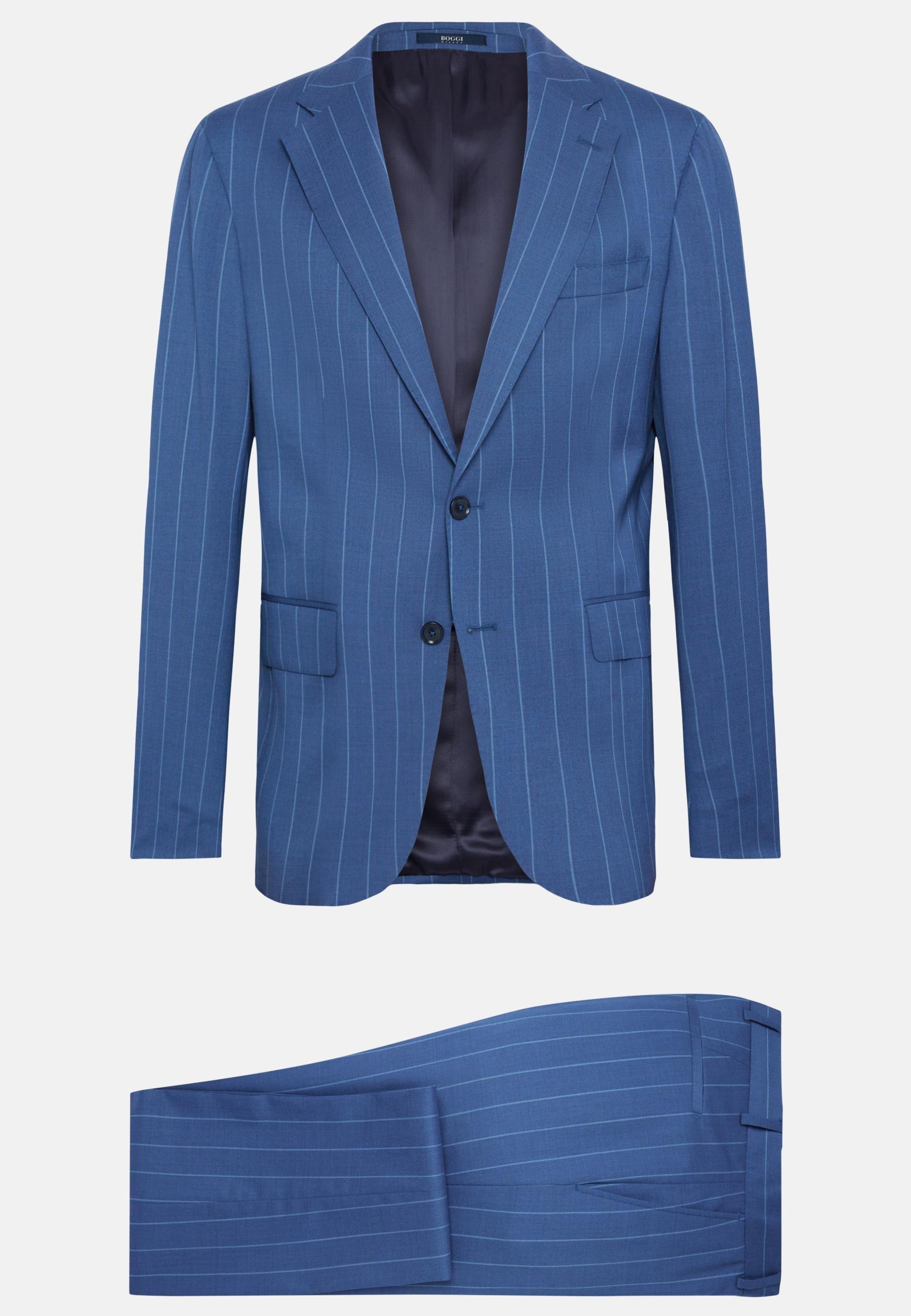 Pinstripe Stretch Wool Suit Blue, Blue, large image number 8