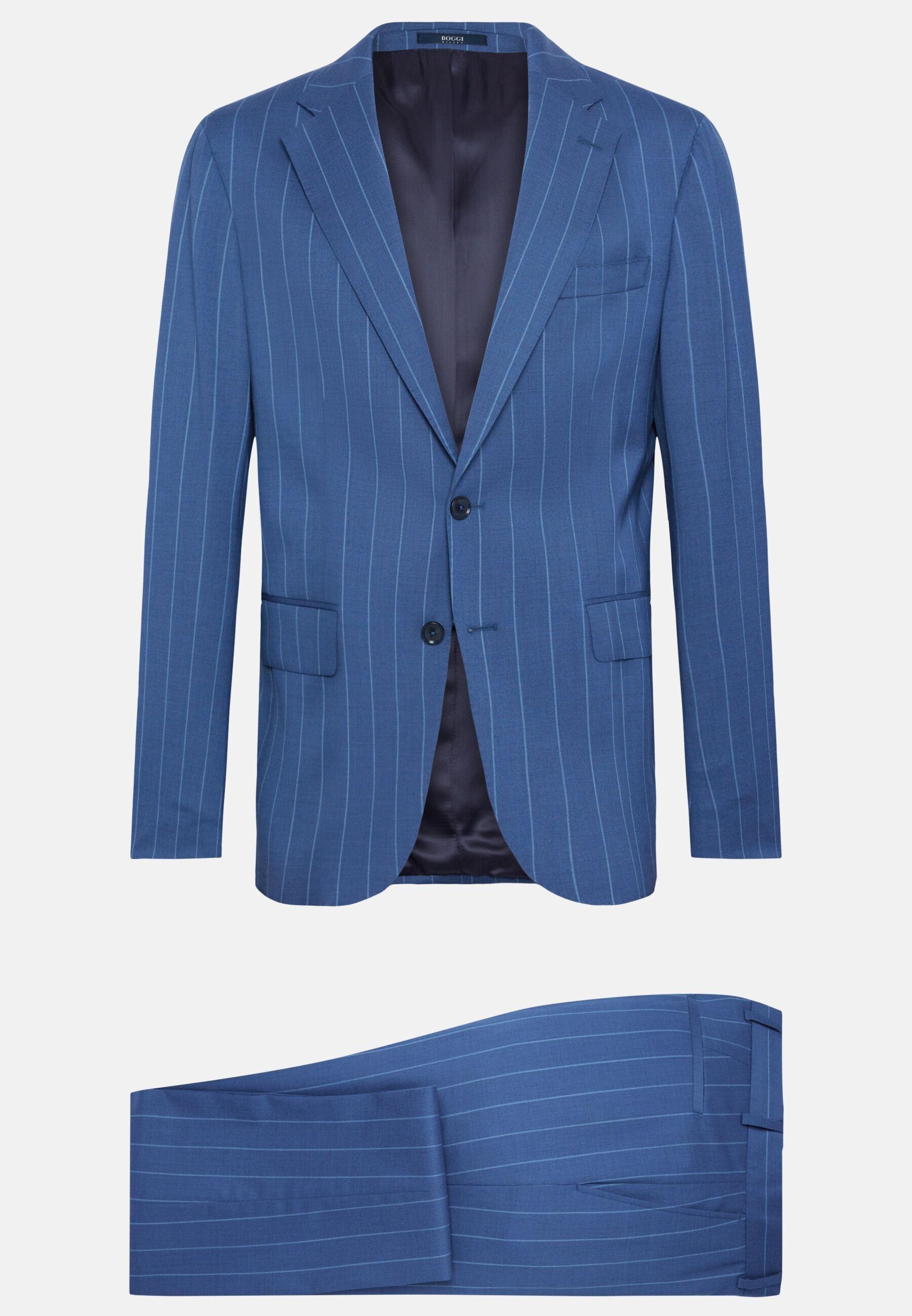 Pinstripe Stretch Wool Suit Blue, Blue, large image number 9