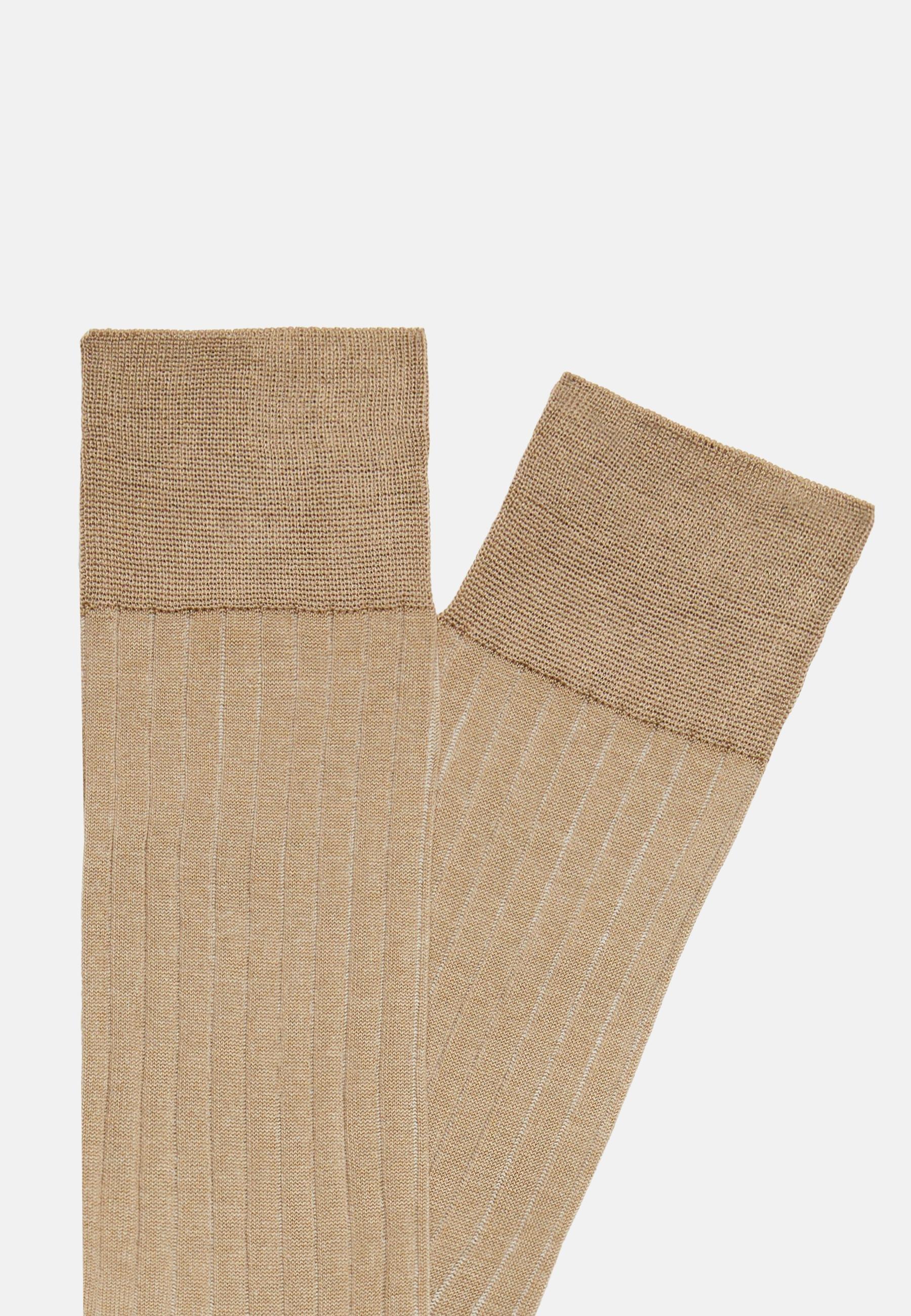 Ribbed Cotton Lisle Socks Beige, Beige, large image number 1