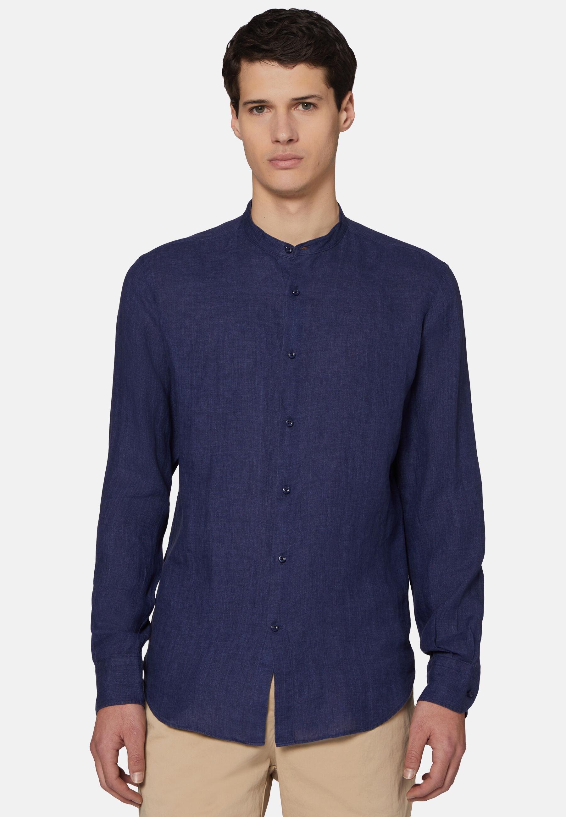 Linen Shirt Navy, Navy blue, medium