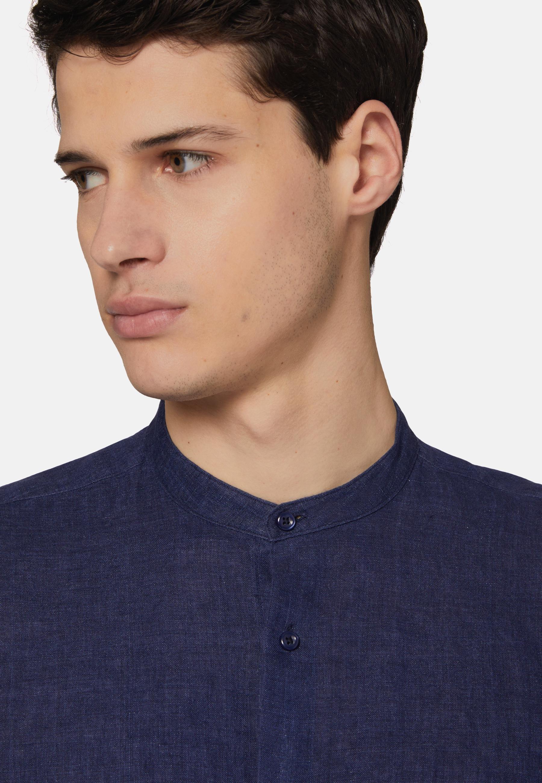 Linen Shirt Navy, Navy blue, large image number 1