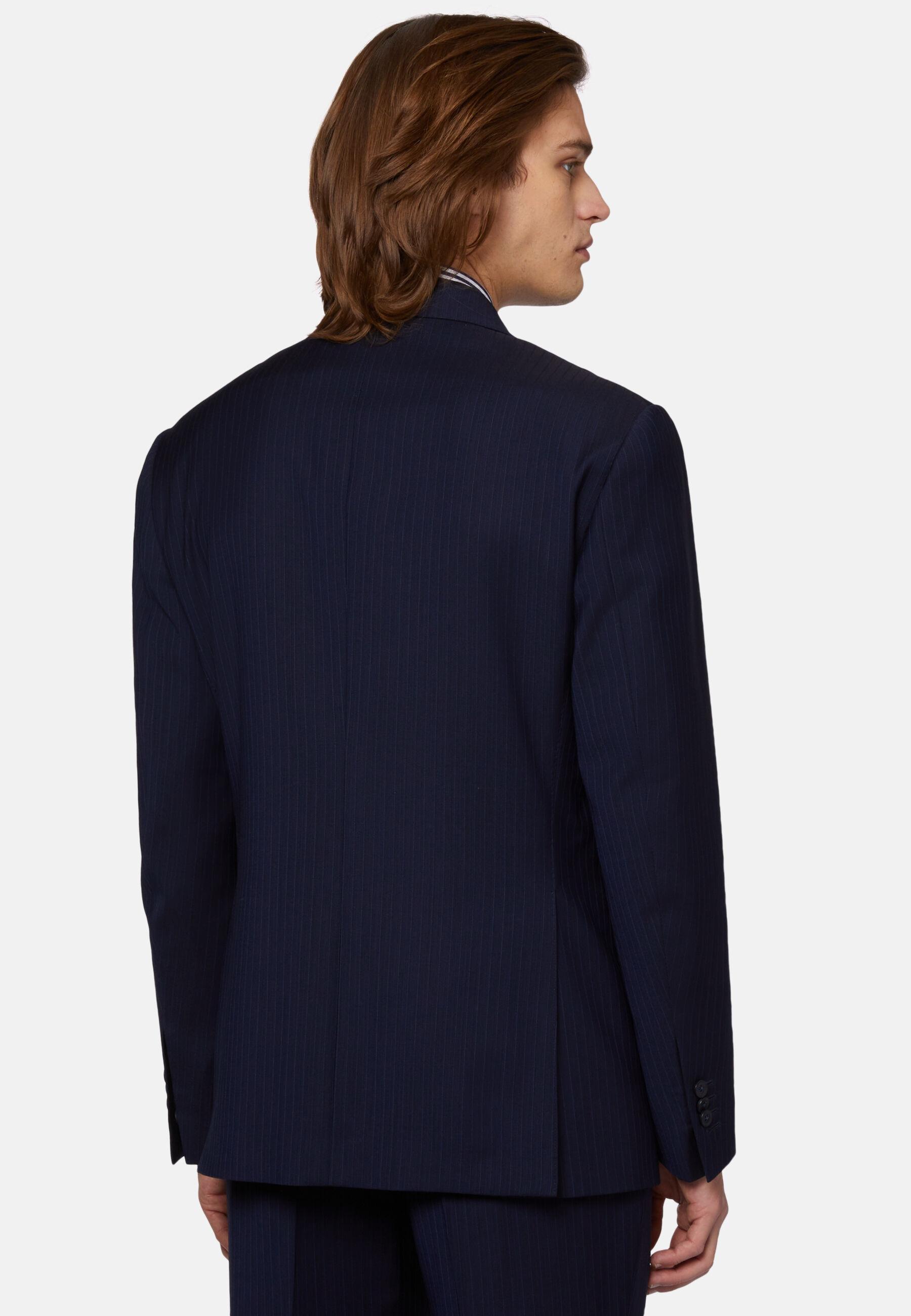 Pure Wool Pinstripe Suit Navy, Navy blue, medium