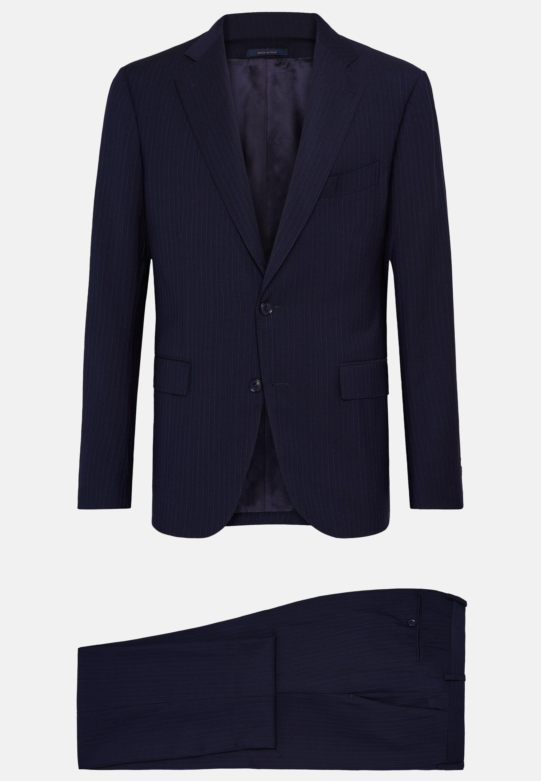 Pure Wool Pinstripe Suit Navy, Navy blue, large image number 4