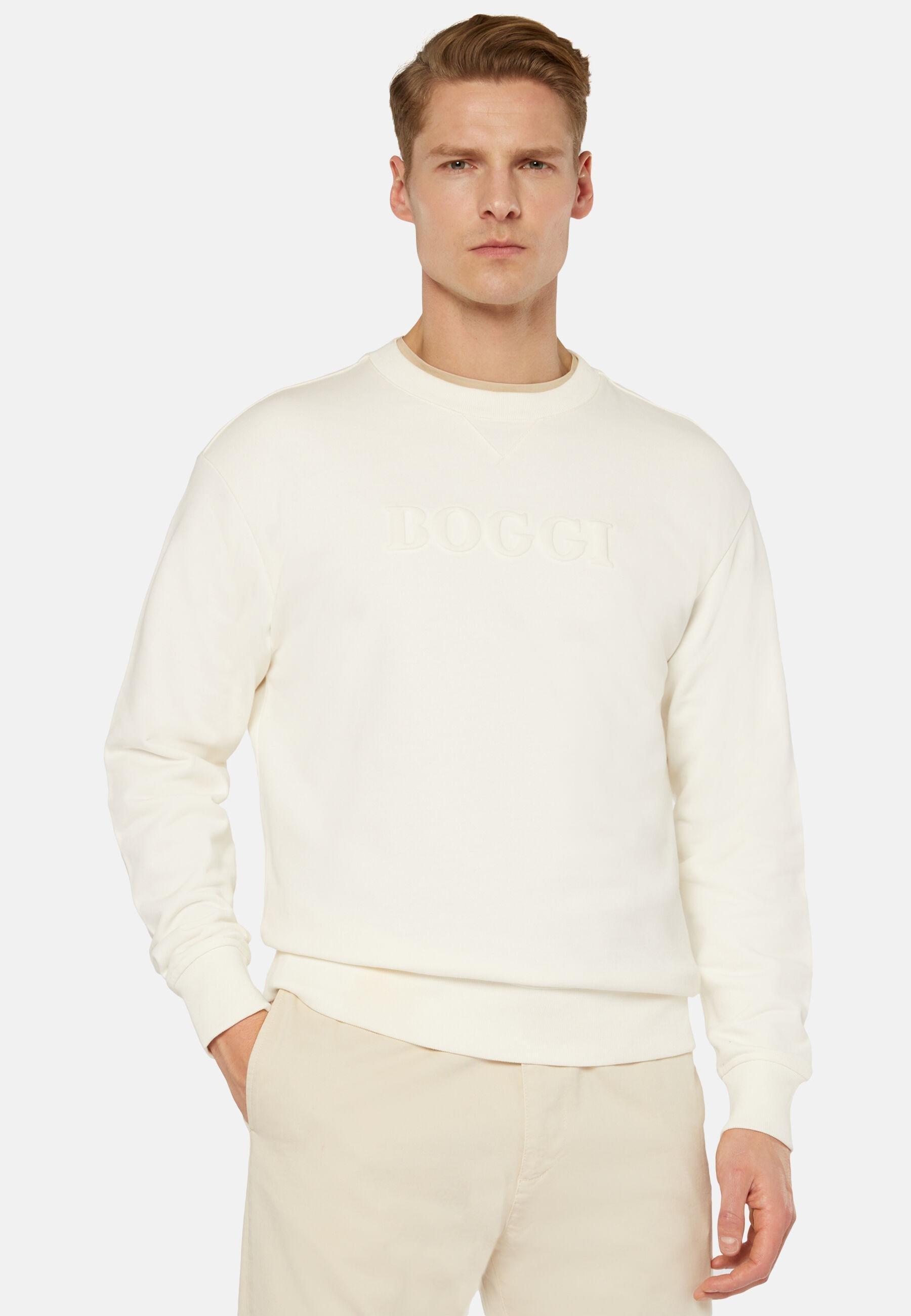 Crew Neck Cotton Sweatshirt White, White, medium