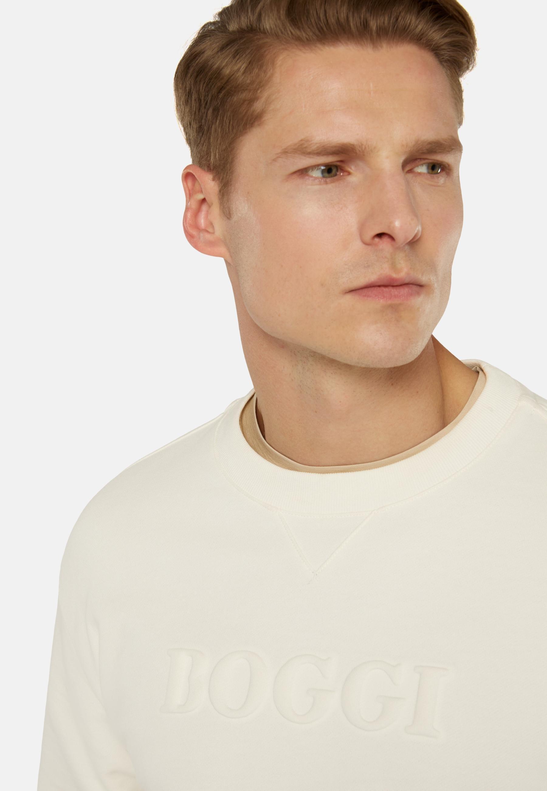 Crew Neck Cotton Sweatshirt White, White, medium