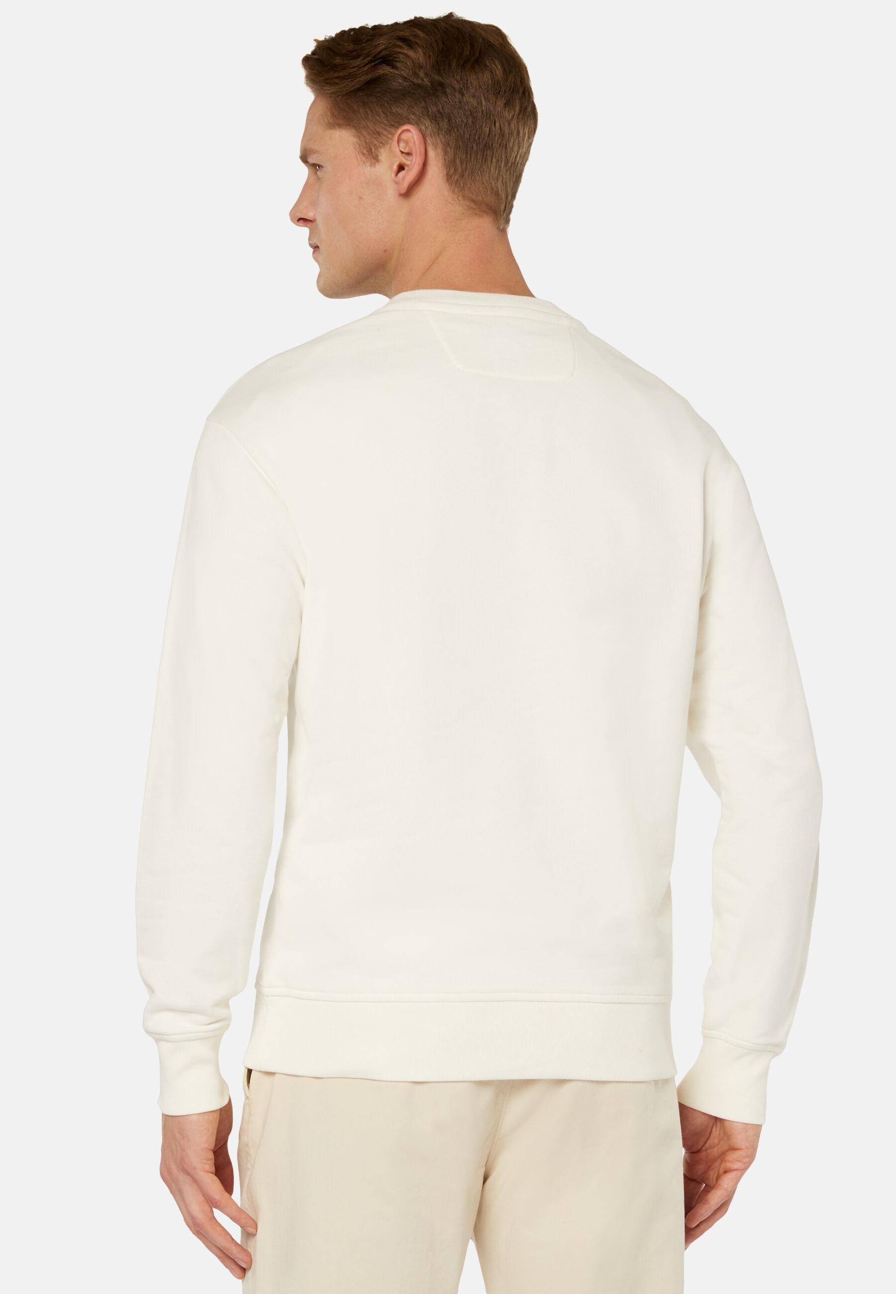 Crew Neck Cotton Sweatshirt White, White, medium