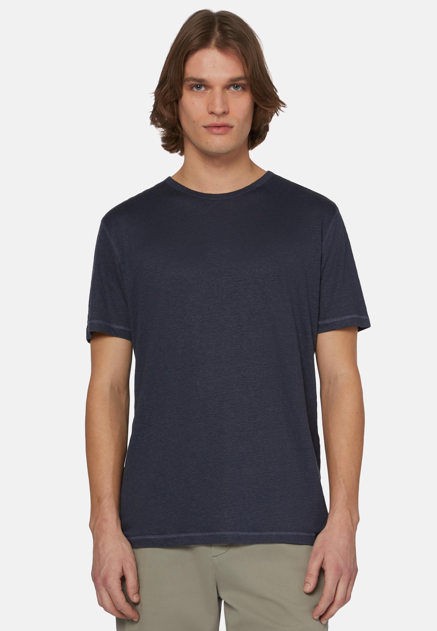 Stretch Linen Jersey T-Shirt Navy, , large image number 0