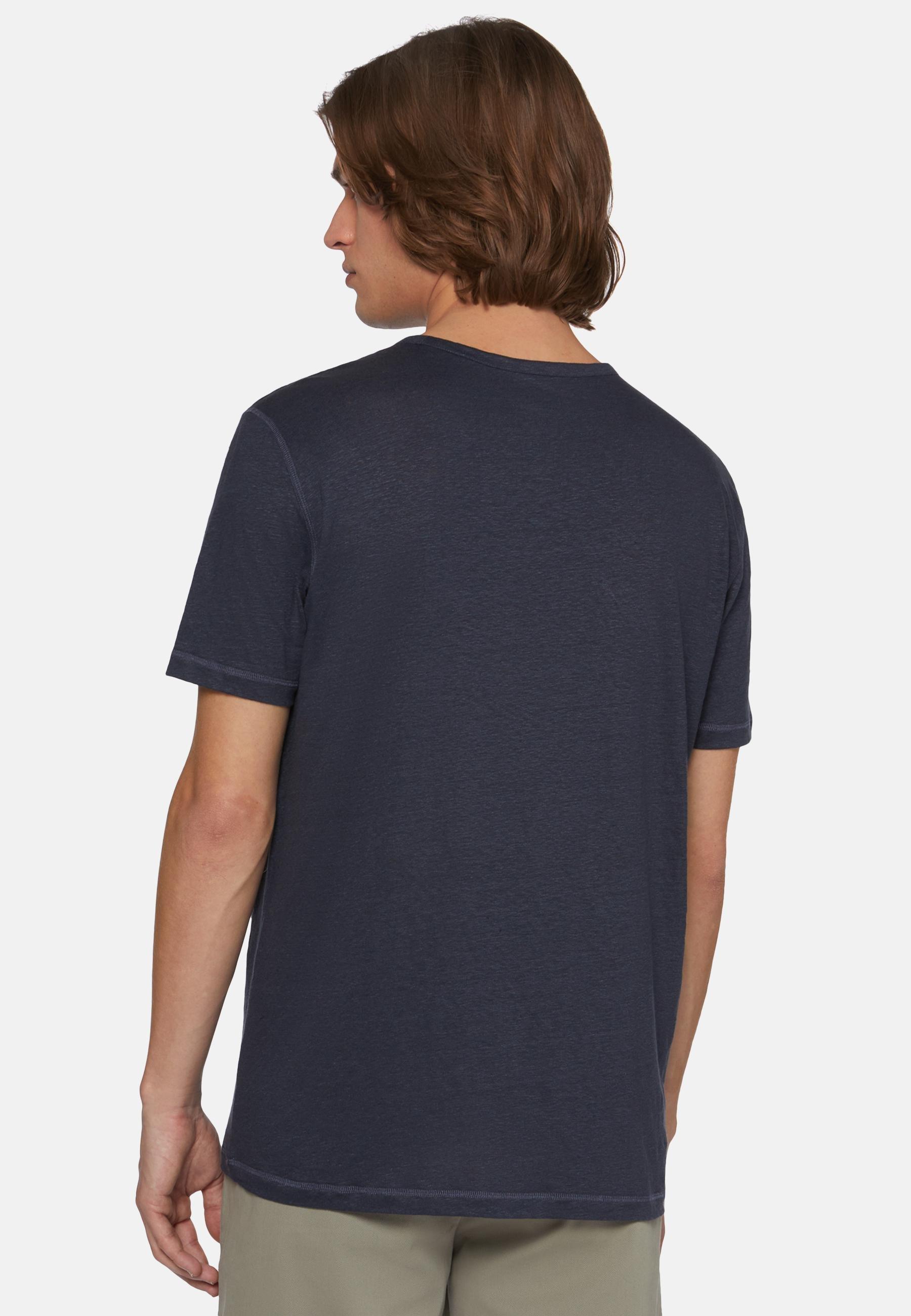 Stretch Linen Jersey T-Shirt Navy, , large image number 1