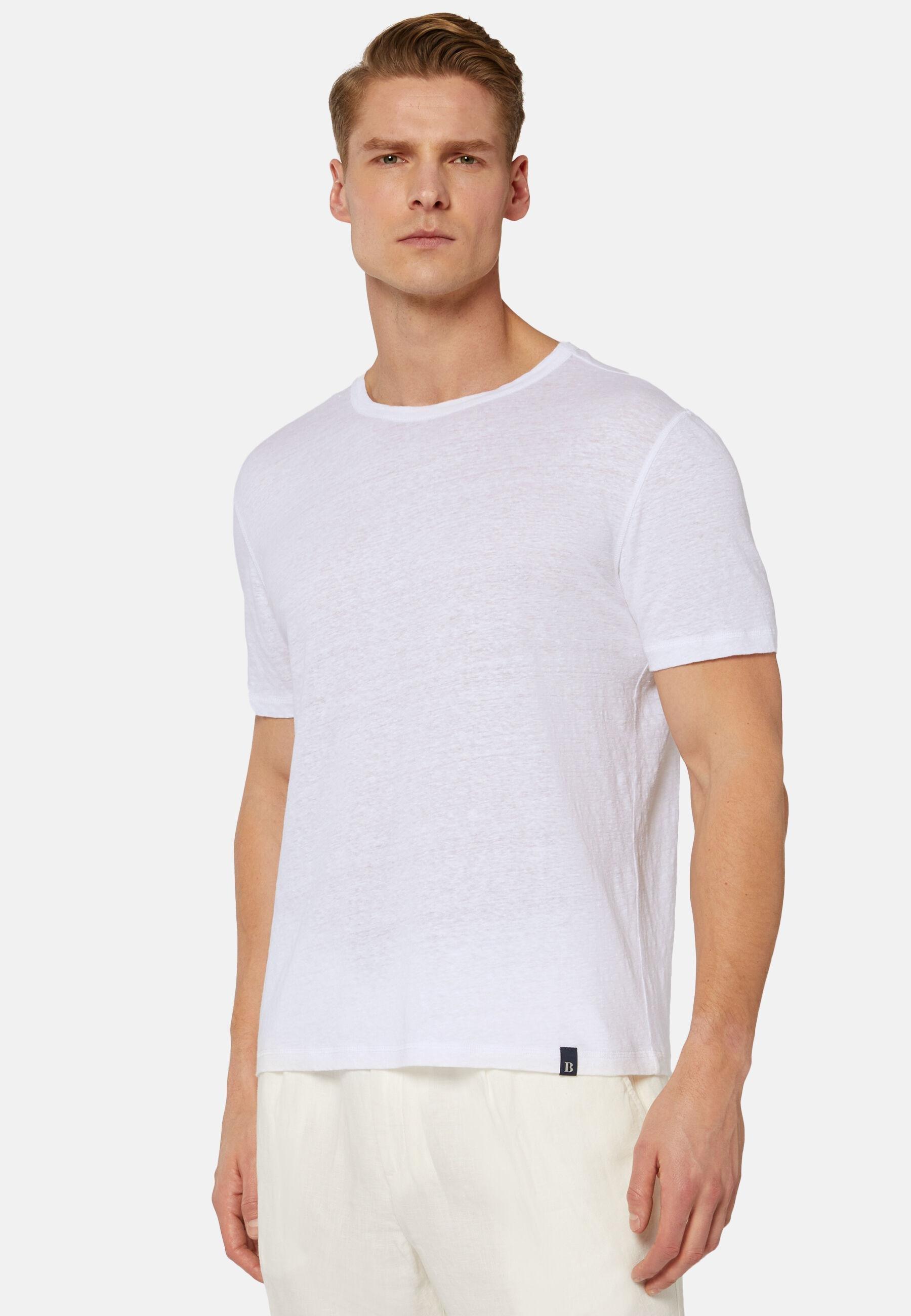 Stretch Linen Jersey T-Shirt White, 3901_WHIT, large image number 0