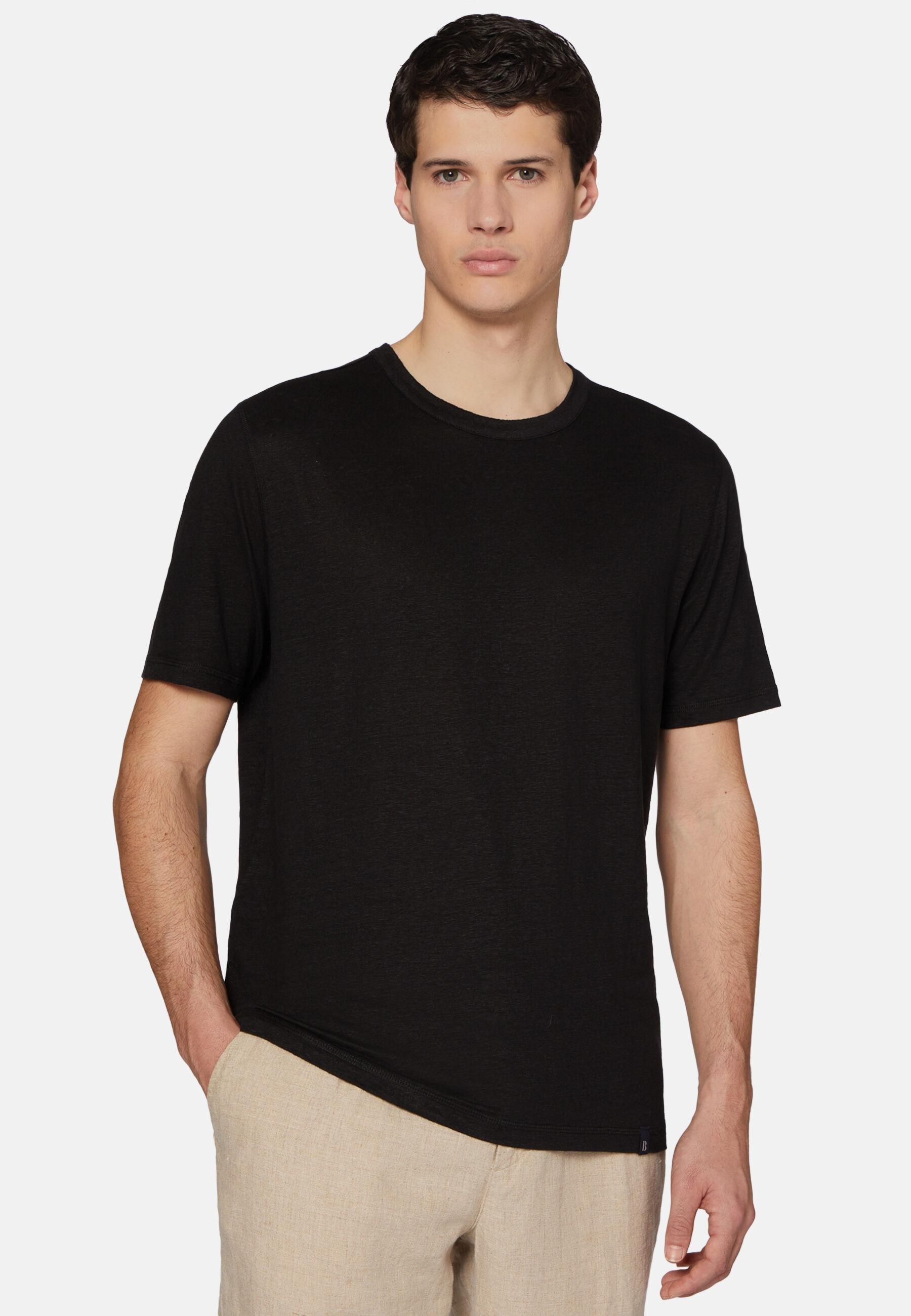 Stretch Linen Jersey T-Shirt Black, 3901_BLAC, large image number 0