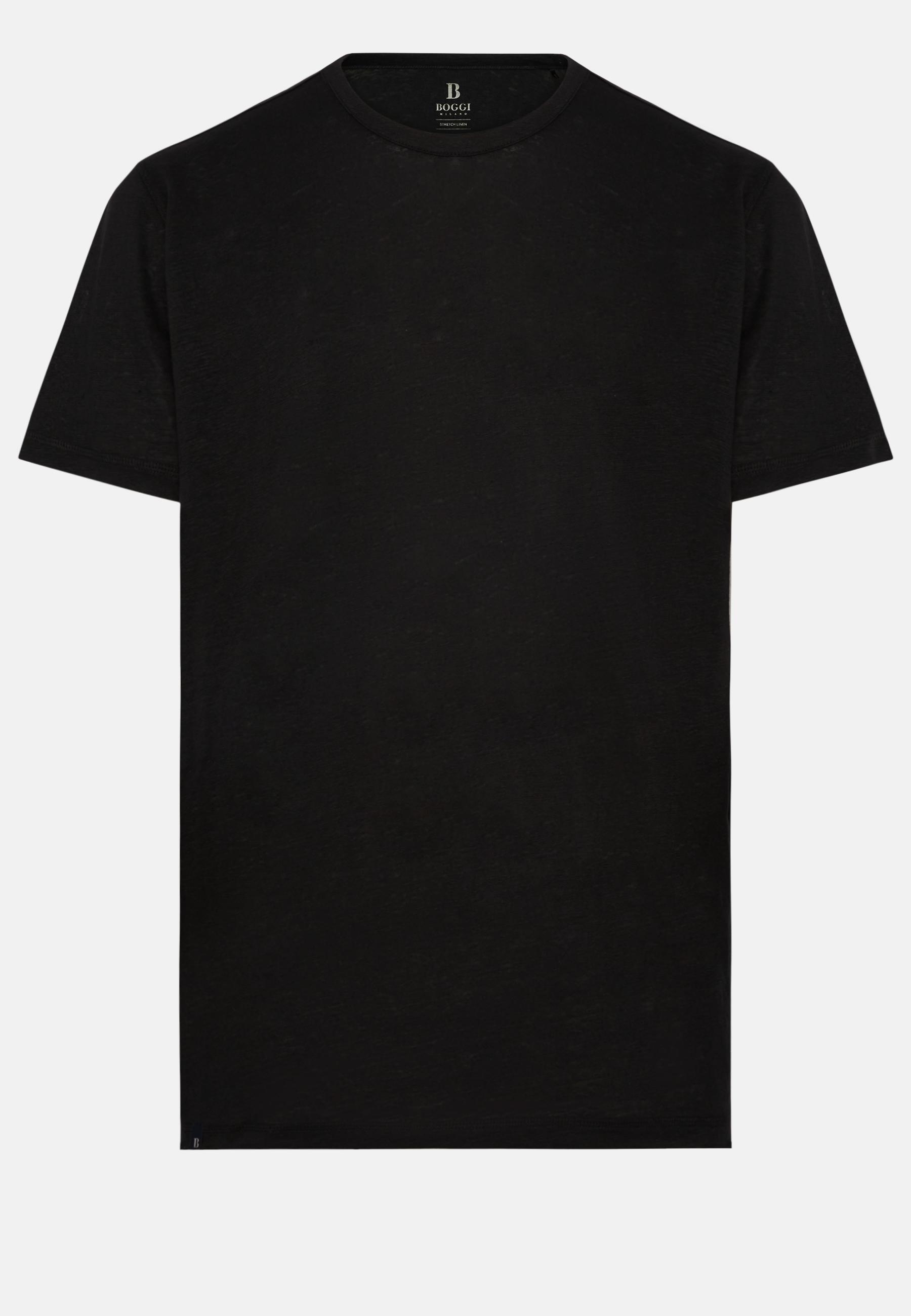 Stretch Linen Jersey T-Shirt Black, , large image number 2