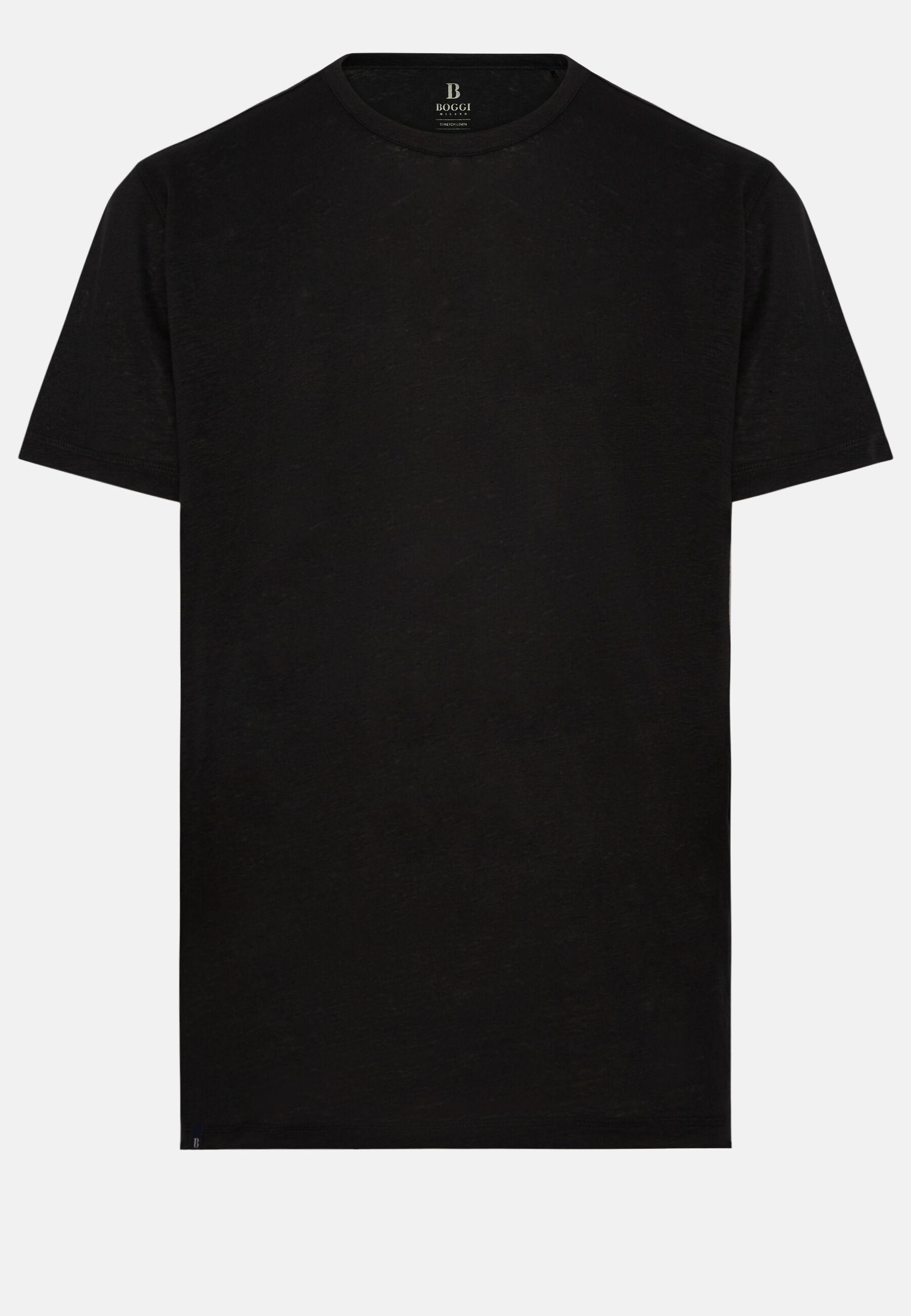 Stretch Linen Jersey T-Shirt Black, 3901_BLAC, large image number 2