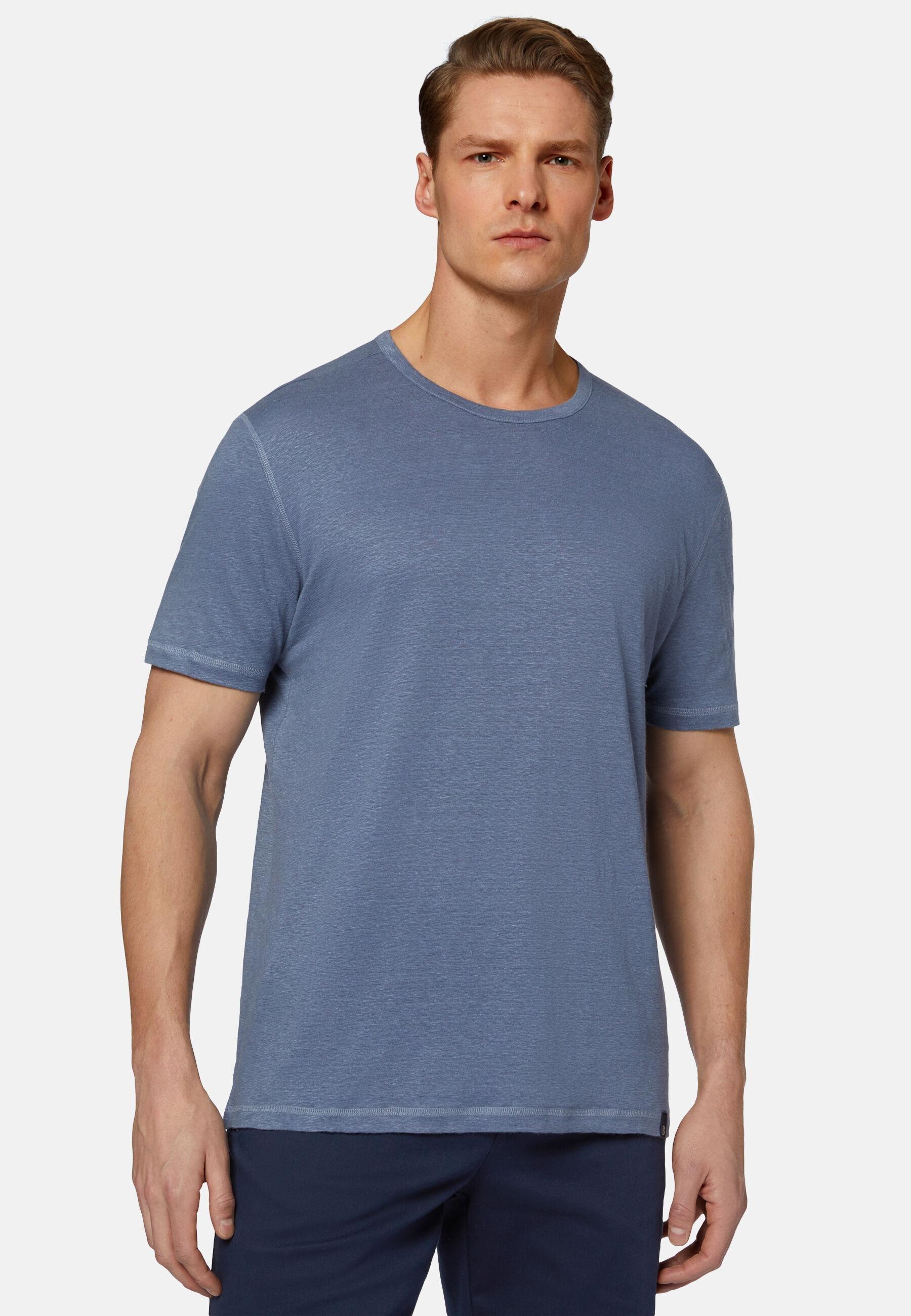 Stretch Linen Jersey T-Shirt Blue, 3901_INDI, medium