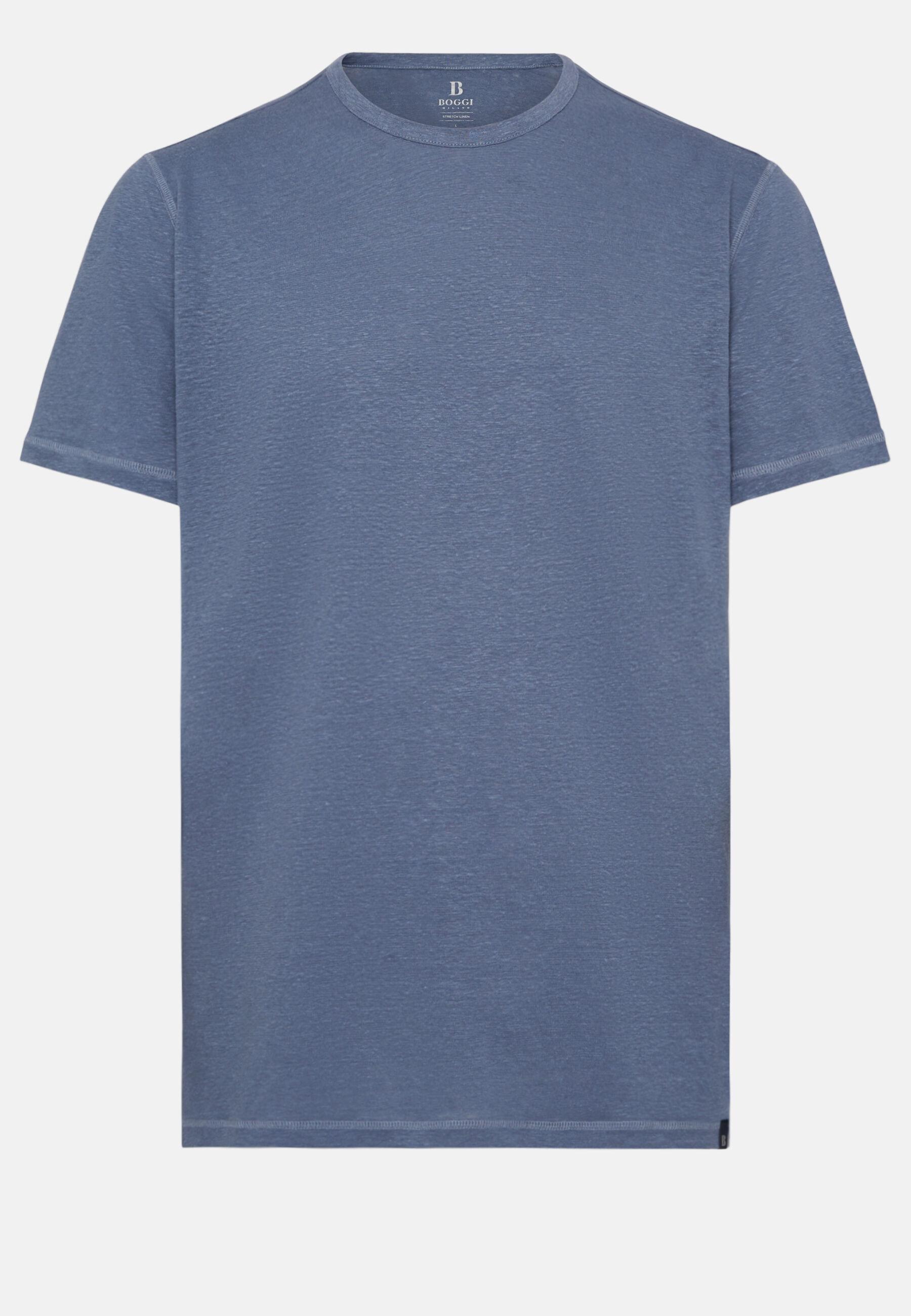 T-Shirt in Stretch Linen Jersey, Indigo, Indigo, large image number 3