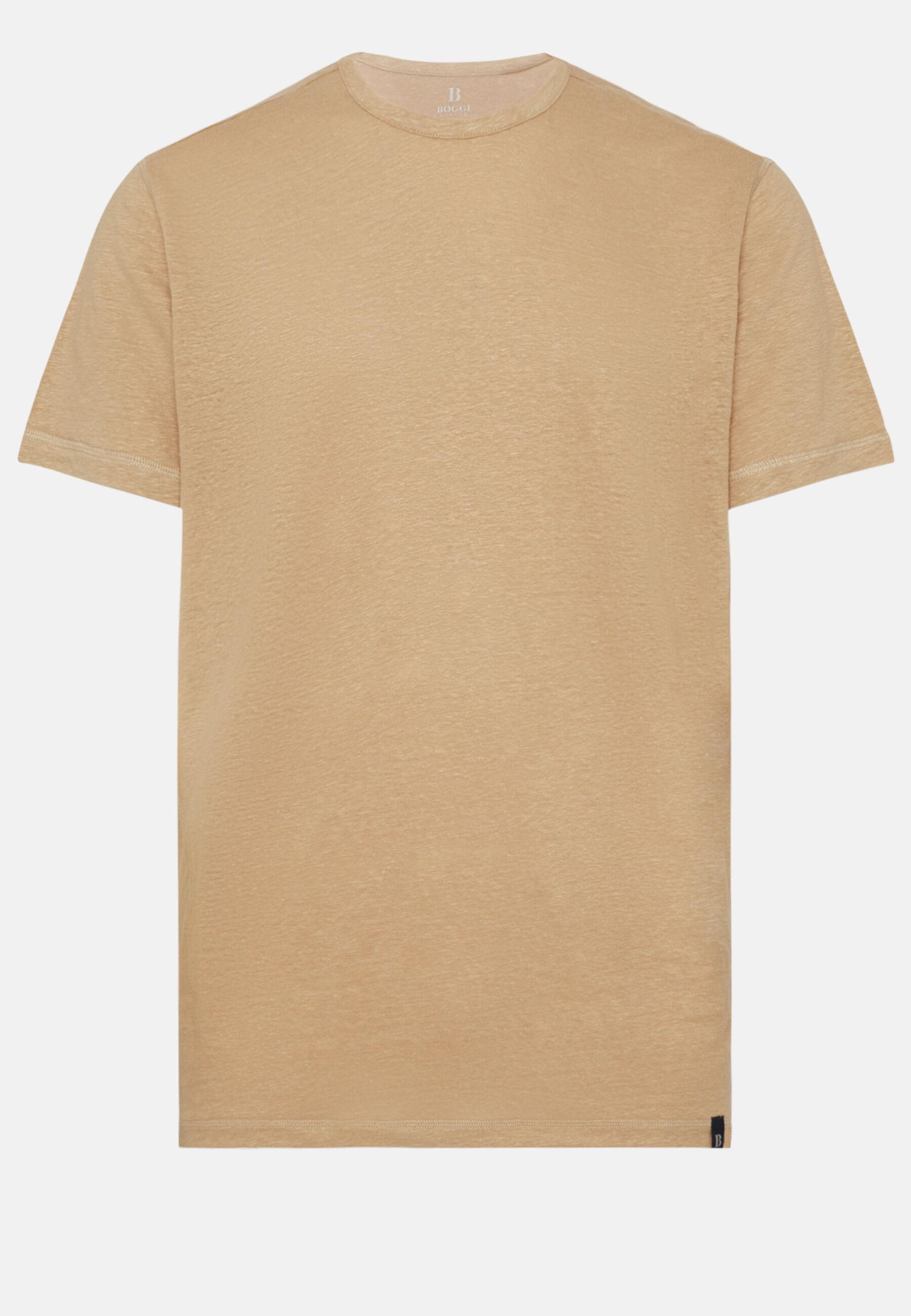 T-Shirt in Stretch Linen Jersey, Beige, Beige, large image number 3