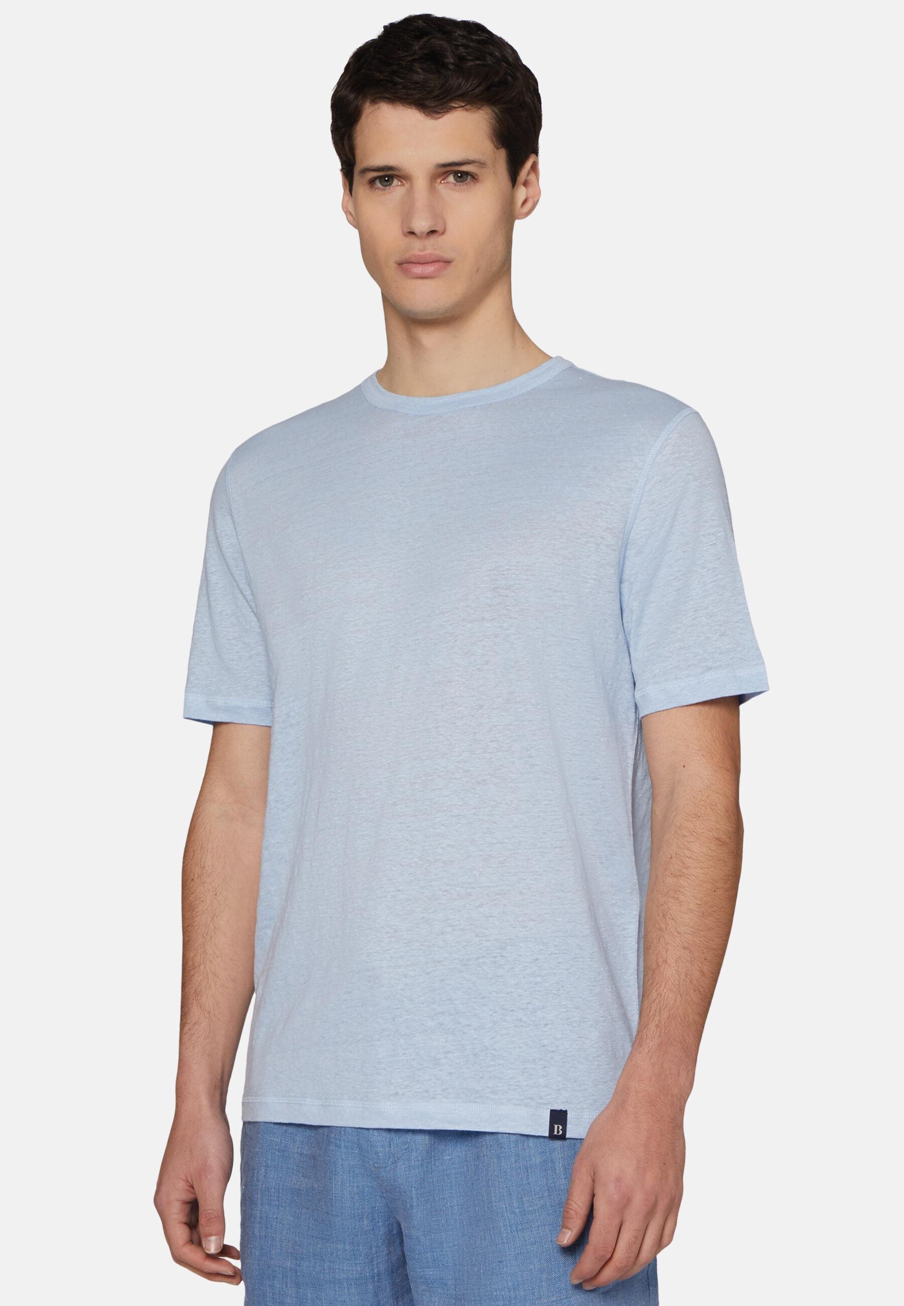 Stretch Linen Jersey T-Shirt Blue, Light Blue, medium