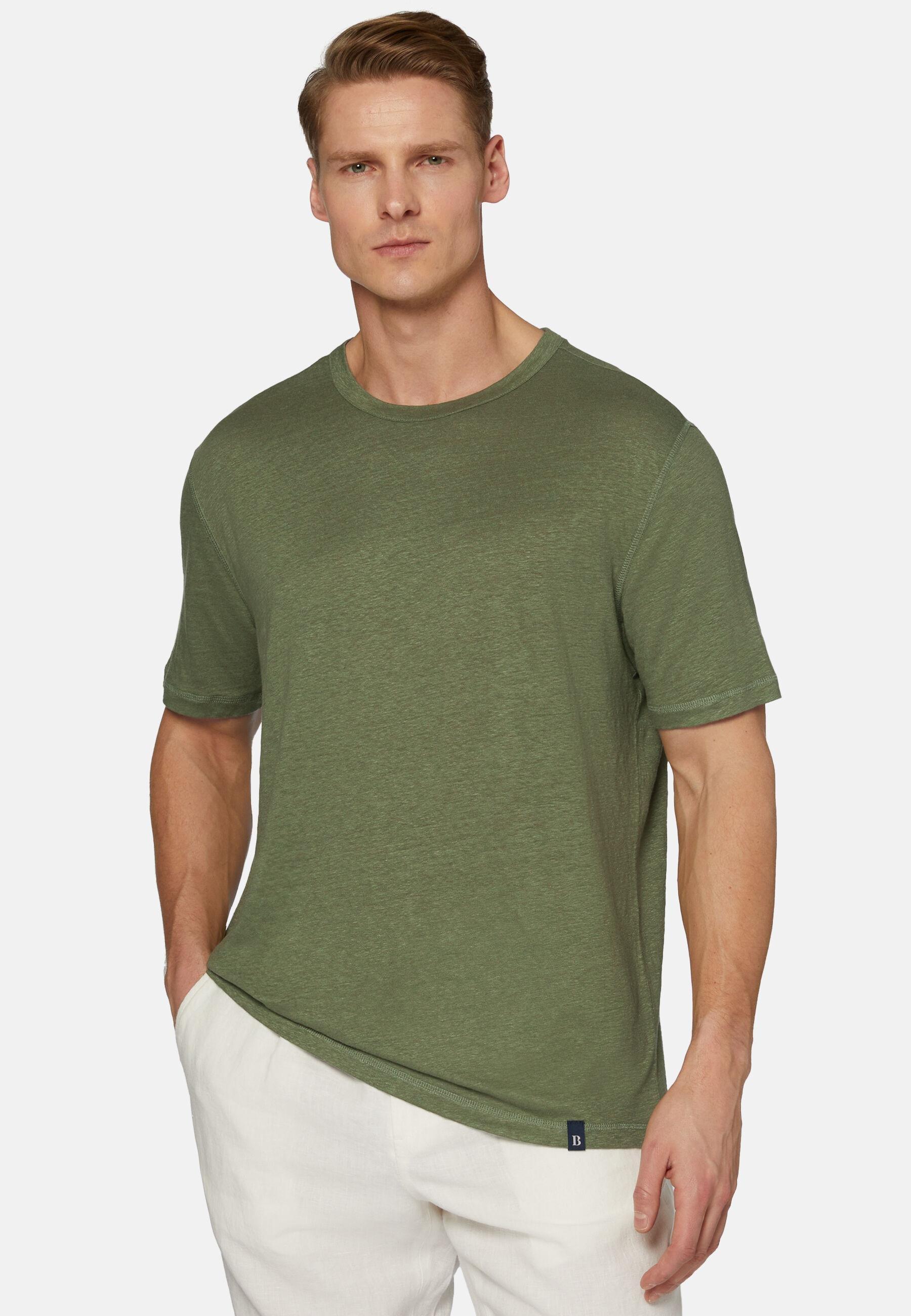 Stretch Linen Jersey T-Shirt Green, Military Green, large image number 0