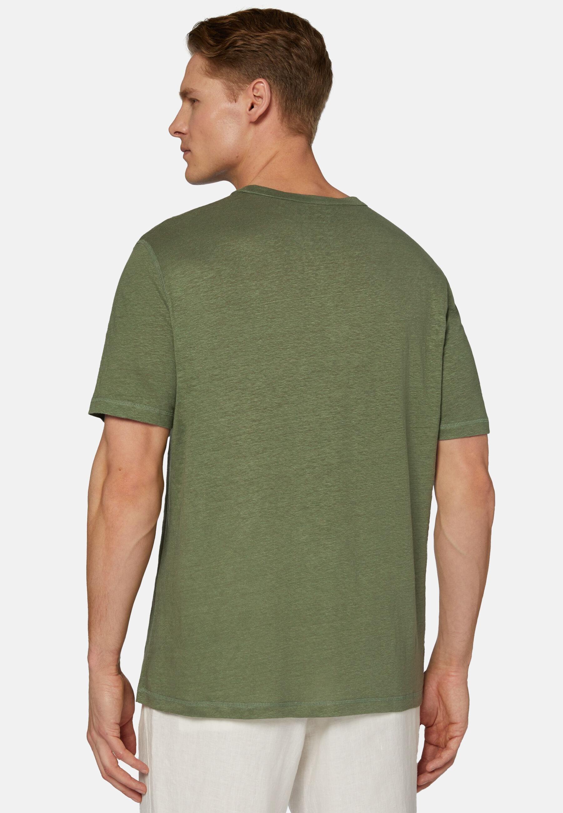 Stretch Linen Jersey T-Shirt Green, Military Green, large image number 1