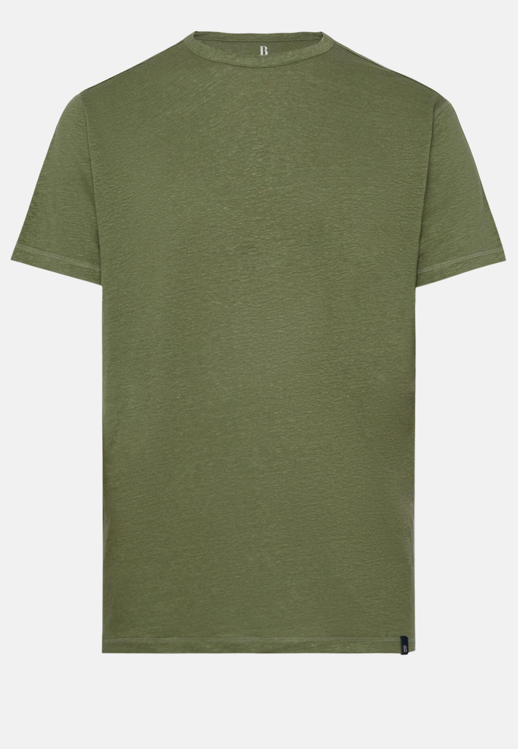 Stretch Linen Jersey T-Shirt Green, Military Green, medium