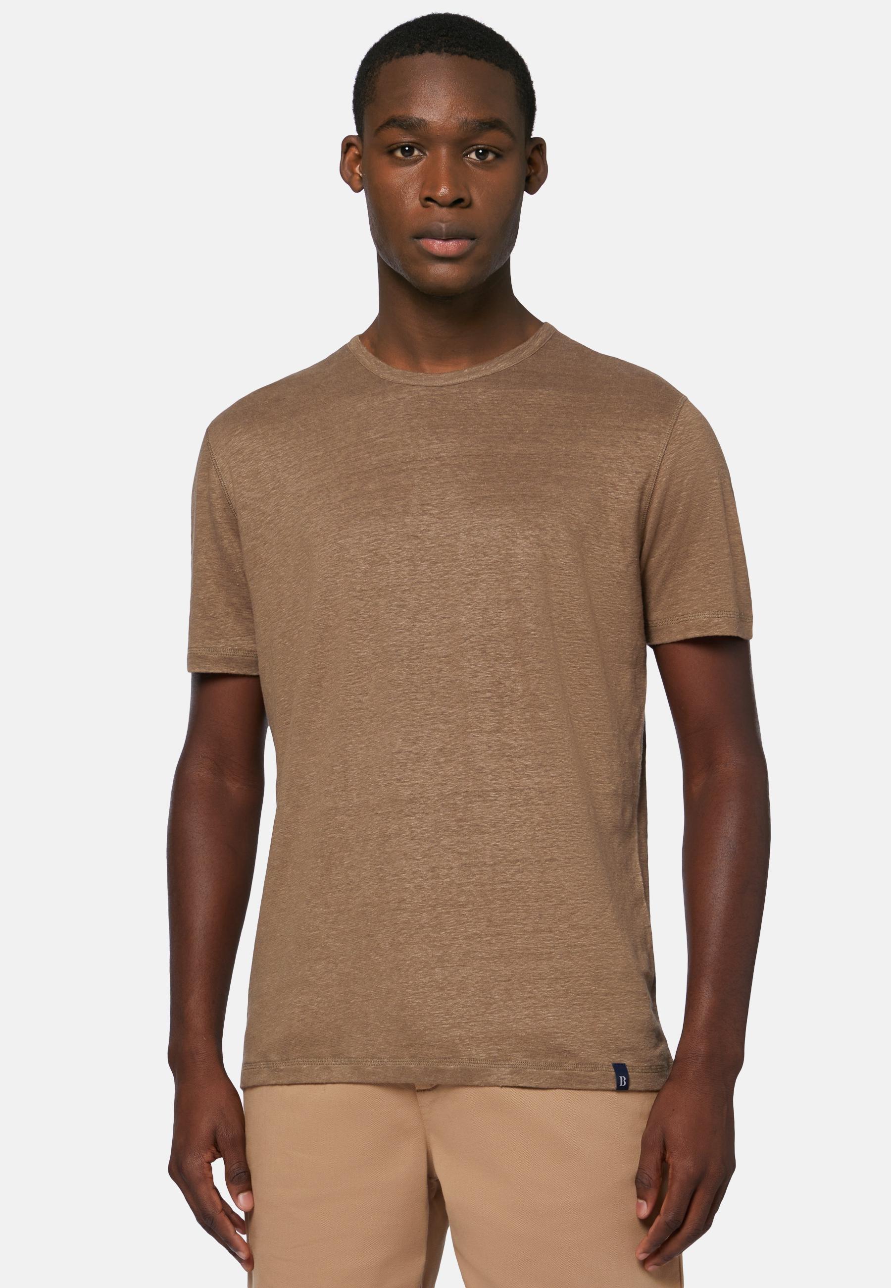 Brown Stretch Linen Jersey T-Shirt, , large image number 0
