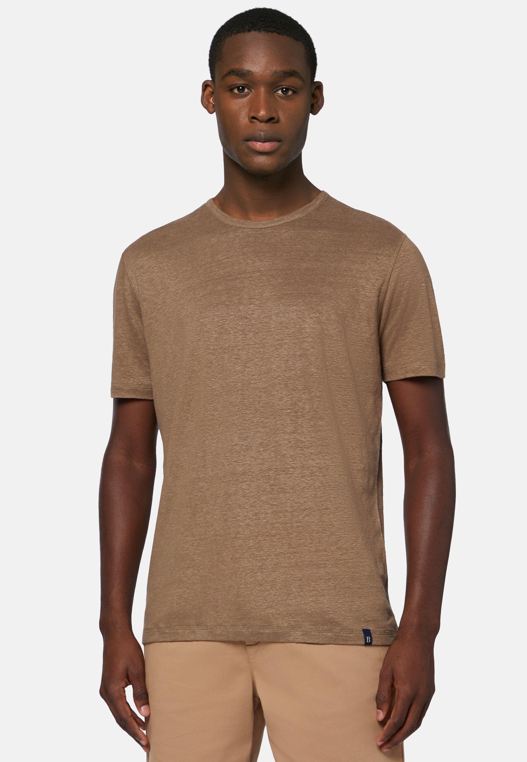 Stretch Linen Jersey T-Shirt Brown, Brown, medium