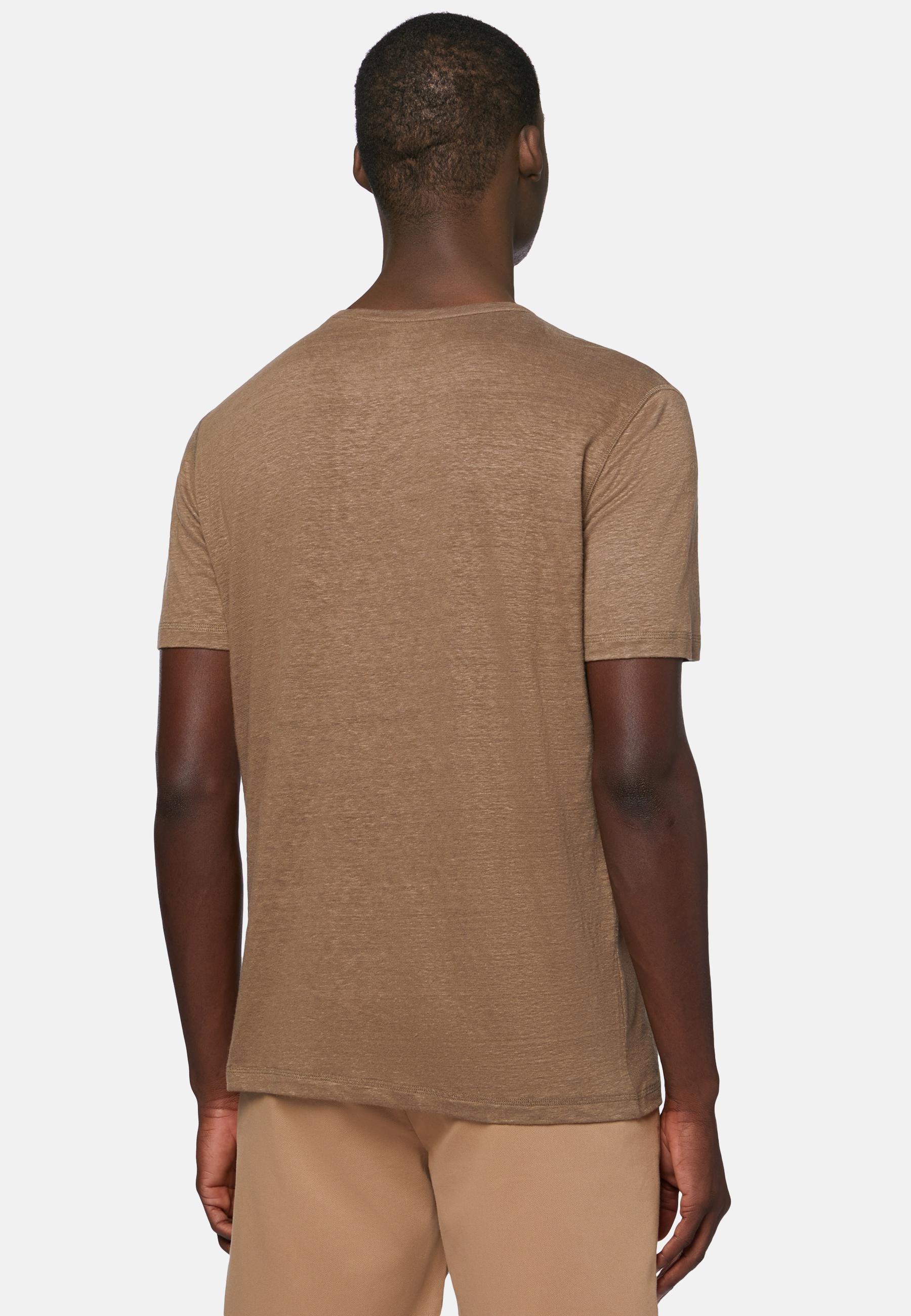 Brown Stretch Linen Jersey T-Shirt, , large image number 1