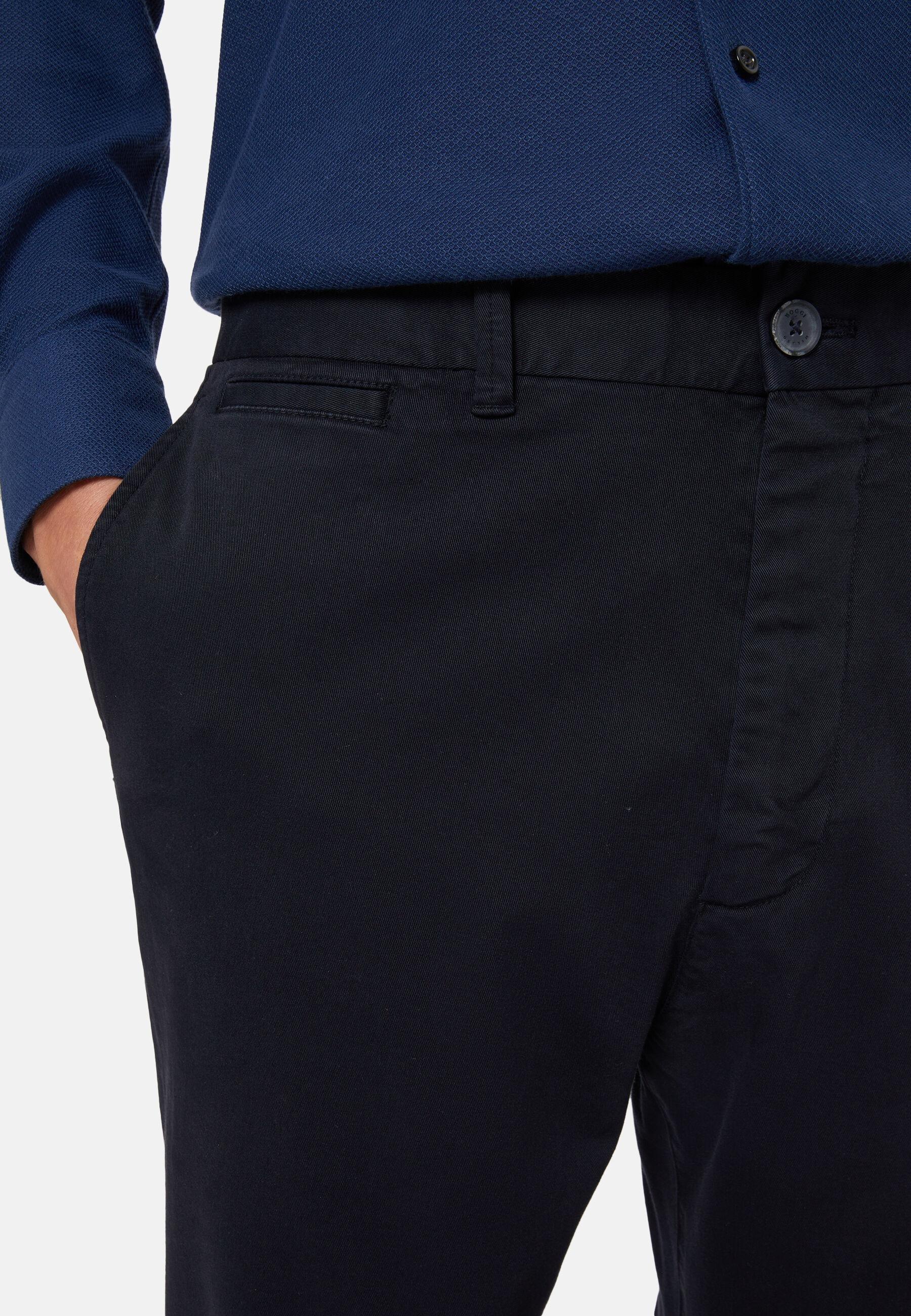 Trousers in Stretch Cotton, Navy Blue, Navy blue, large image number 4