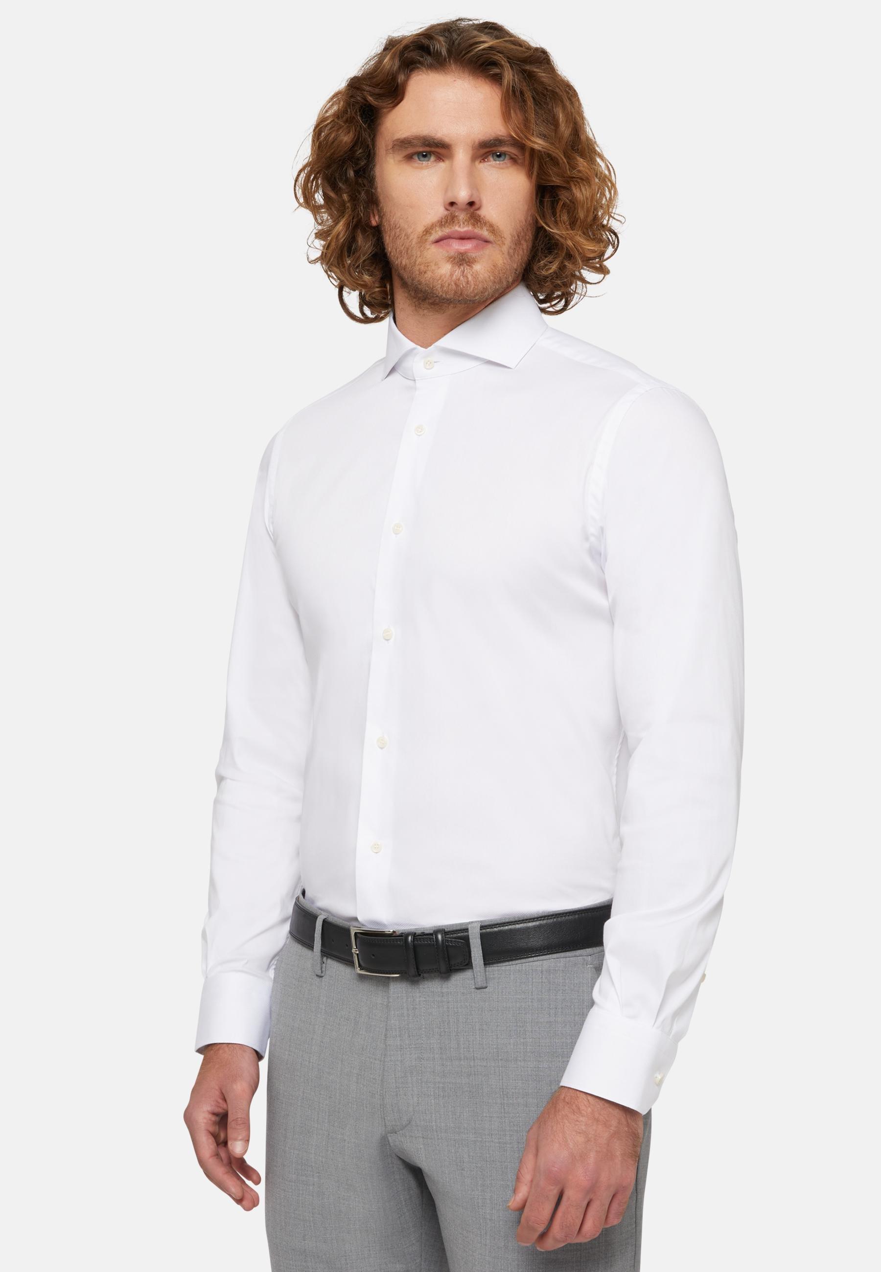 Stretch Cotton Slim Fit Shirt White, 3901_WHIT, large image number 0