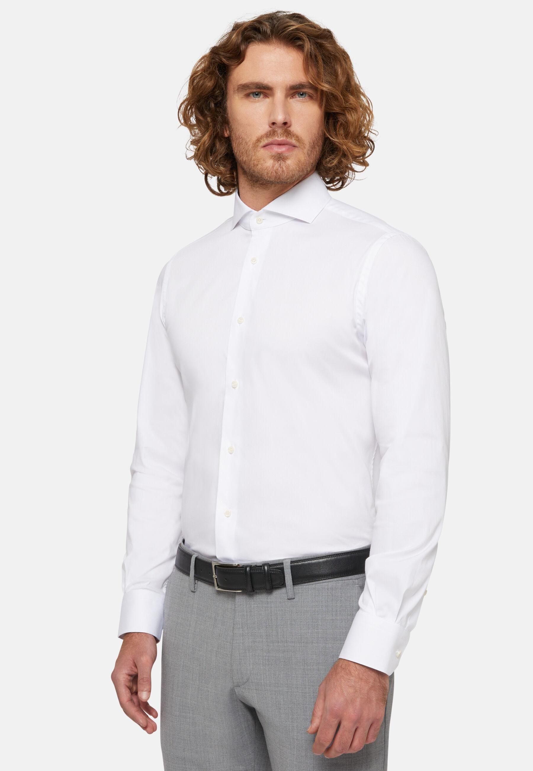 Stretch Cotton Slim Fit Shirt White, 3901_WHIT, large image number 1