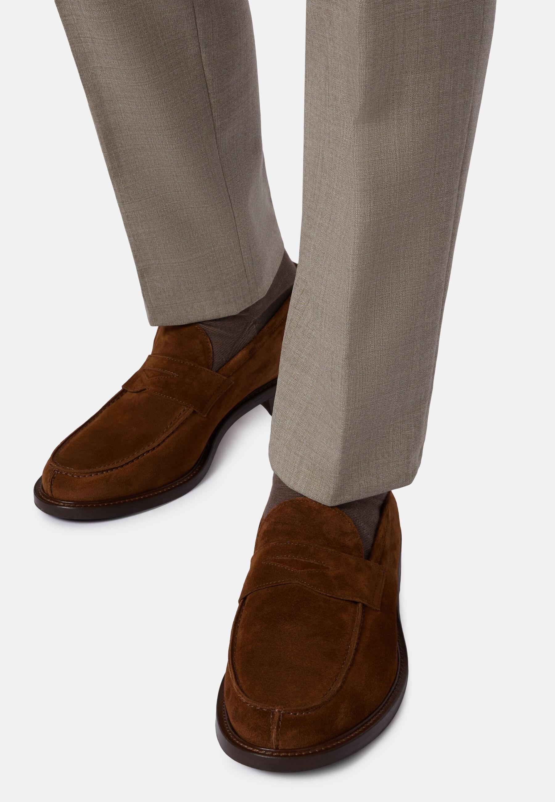 Suede Leather Loafers Brown, Brown, medium