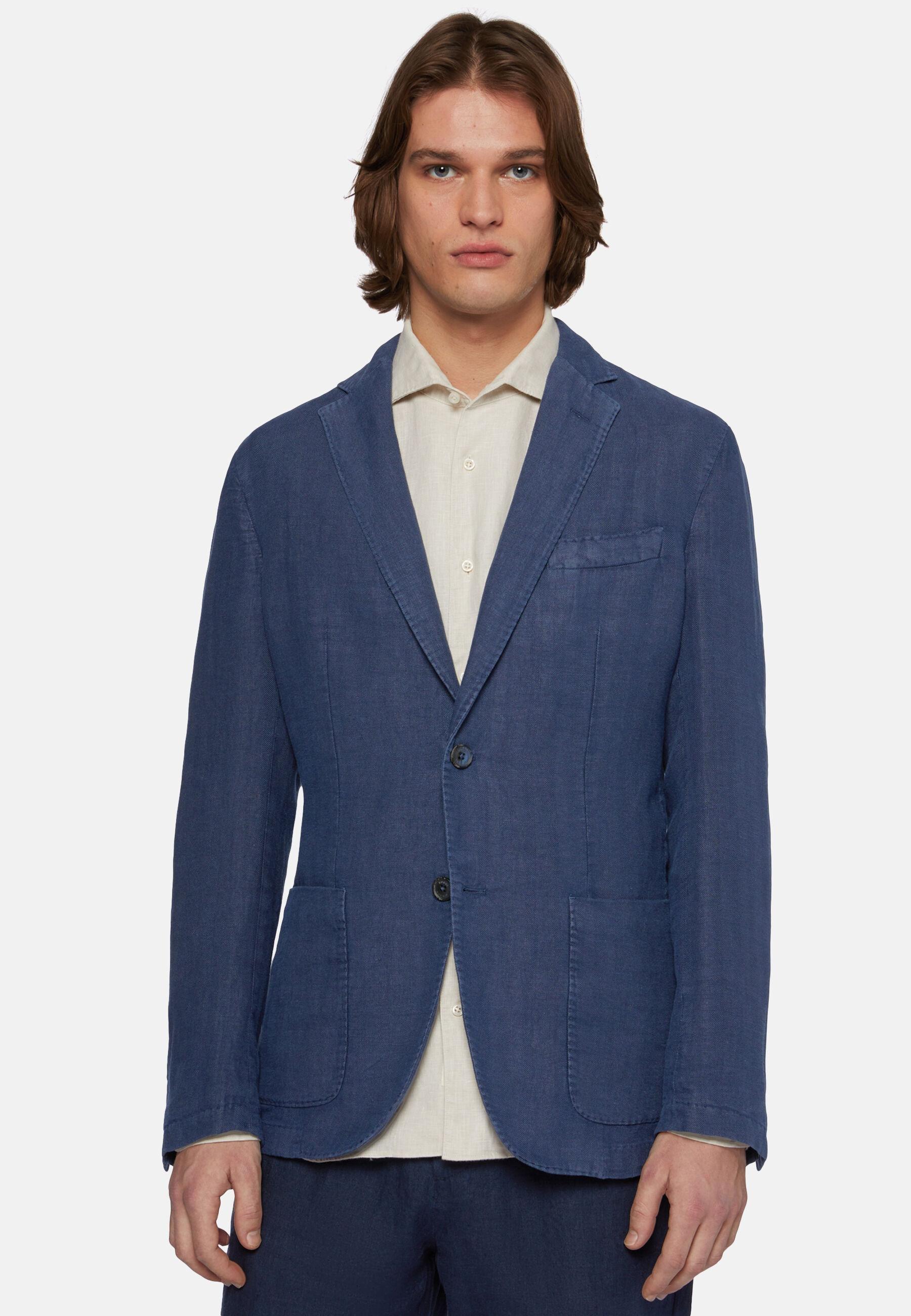 Jacket in Pure Linen, Navy Blue, Navy blue, large image number 0