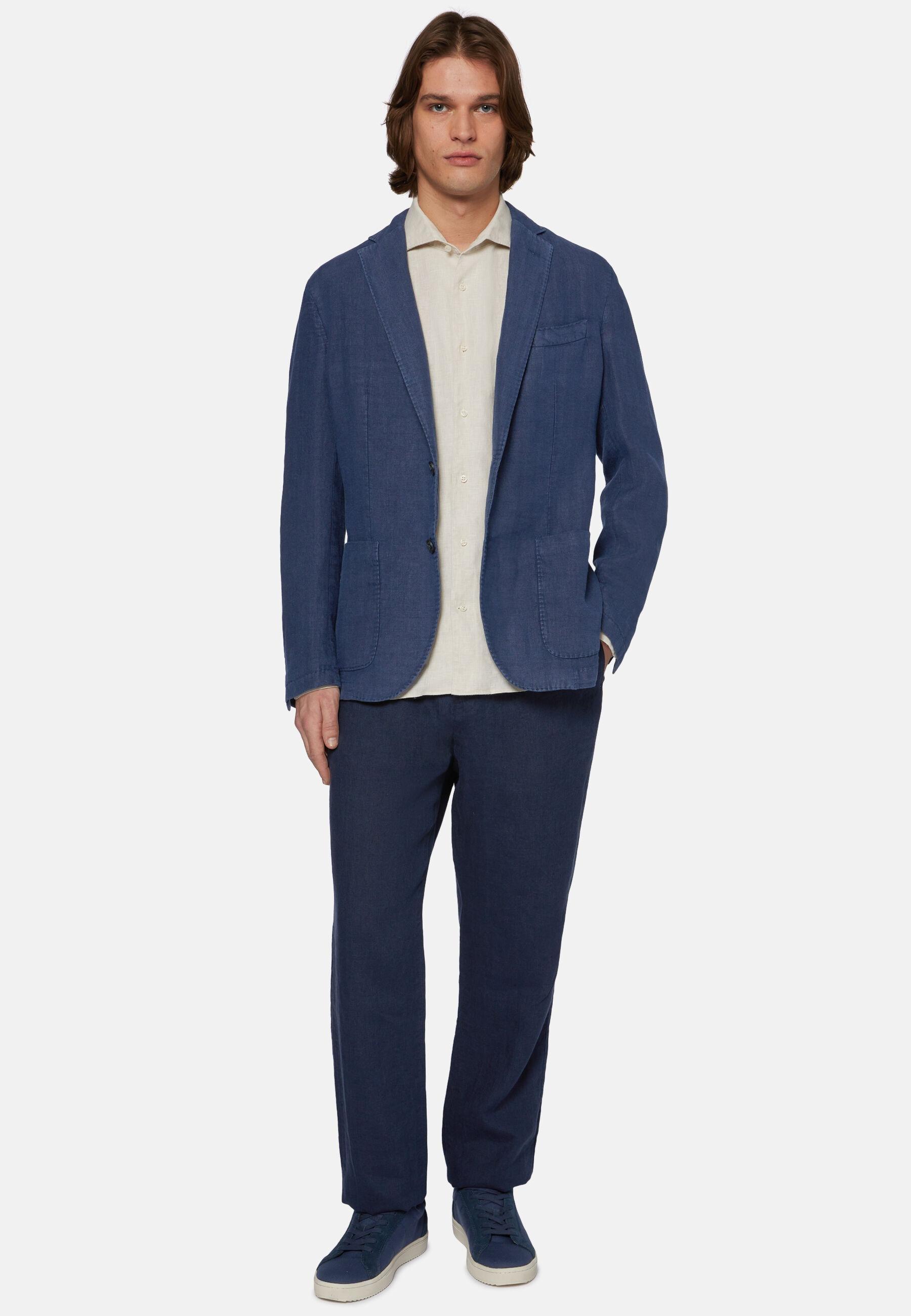 Jacket in Pure Linen, Navy Blue, Navy blue, large image number 1