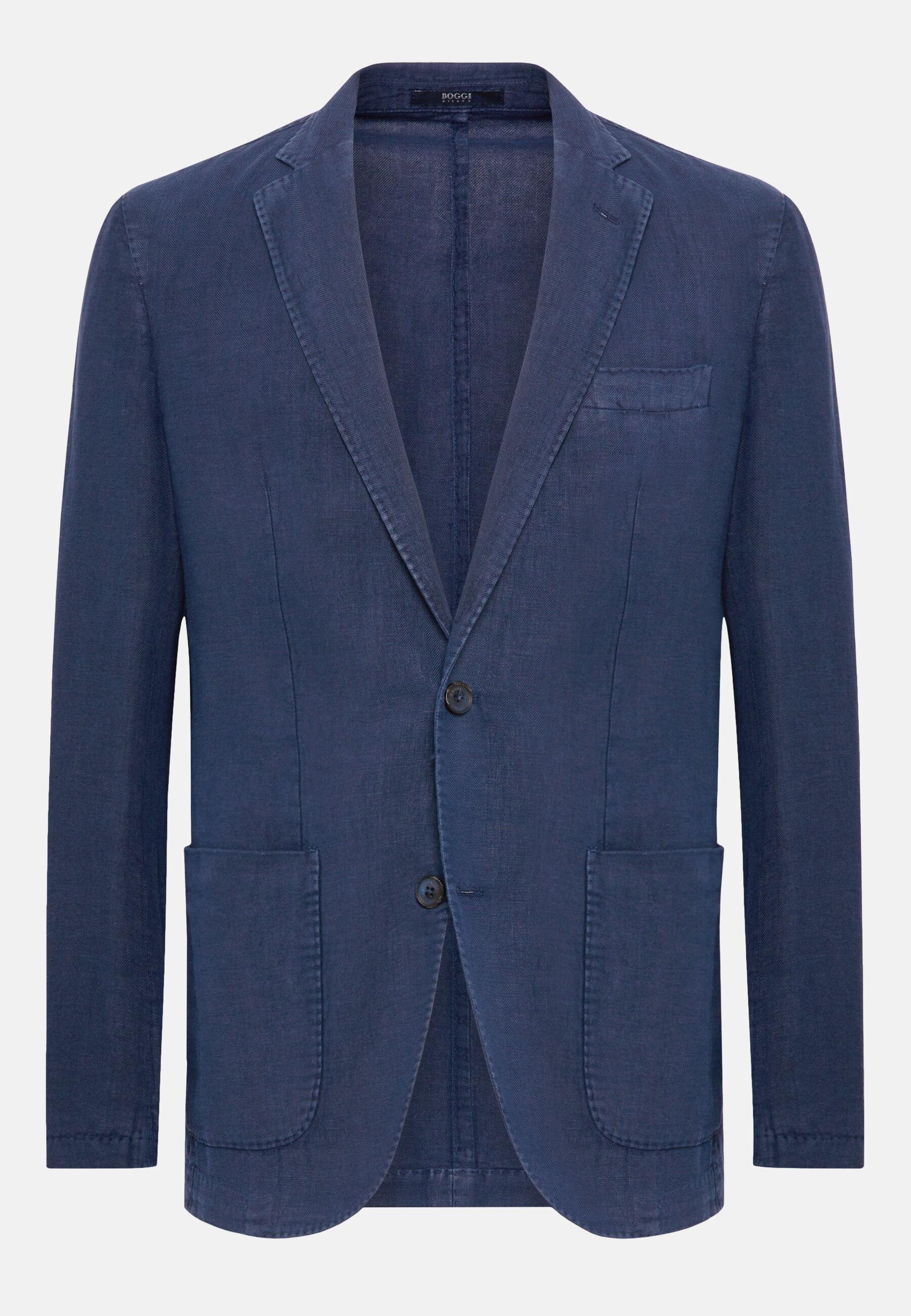 Jacket in Pure Linen, Navy Blue, Navy blue, large image number 4