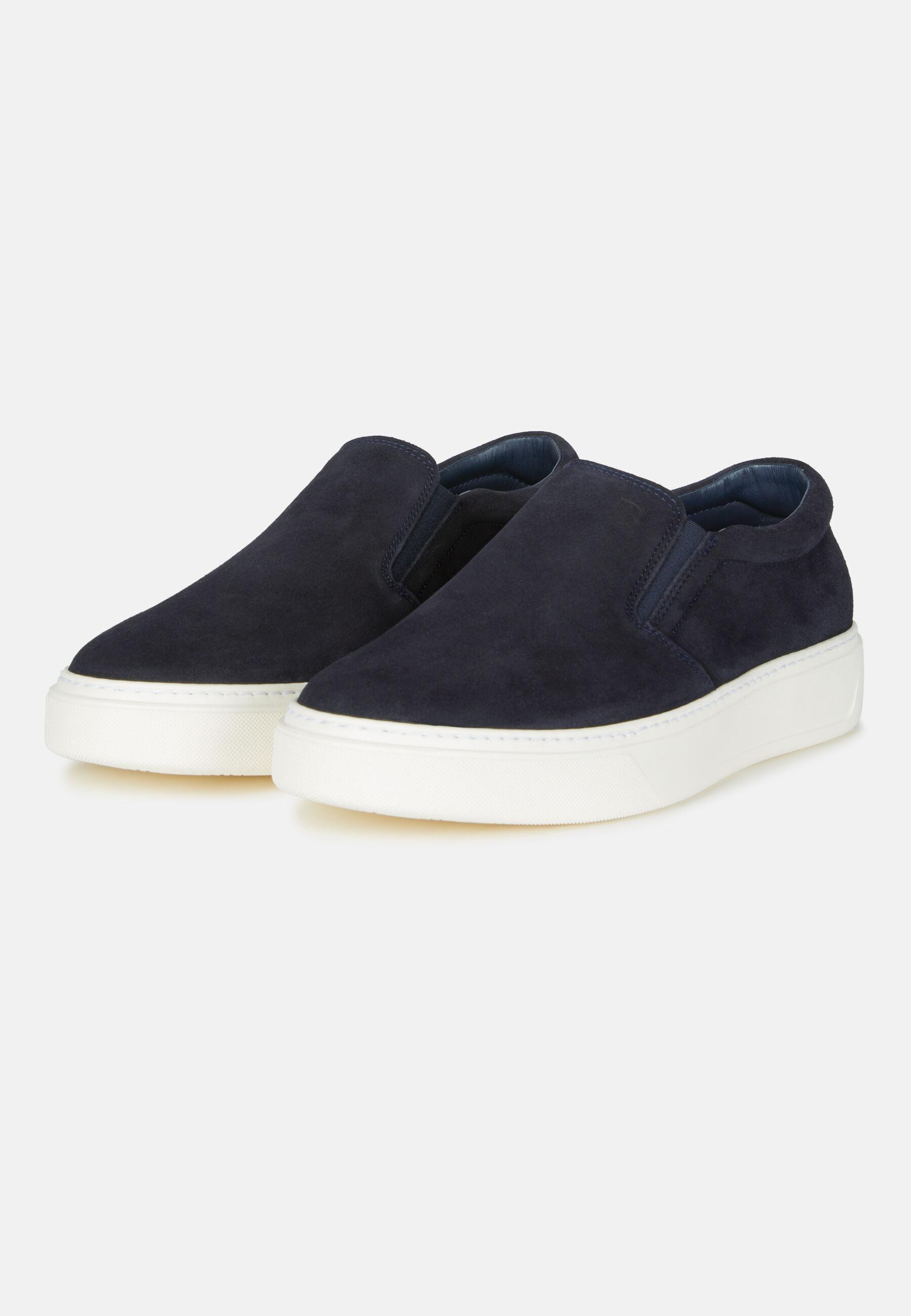 Suede Leather Slip-Ons Navy, Navy blue, large image number 1