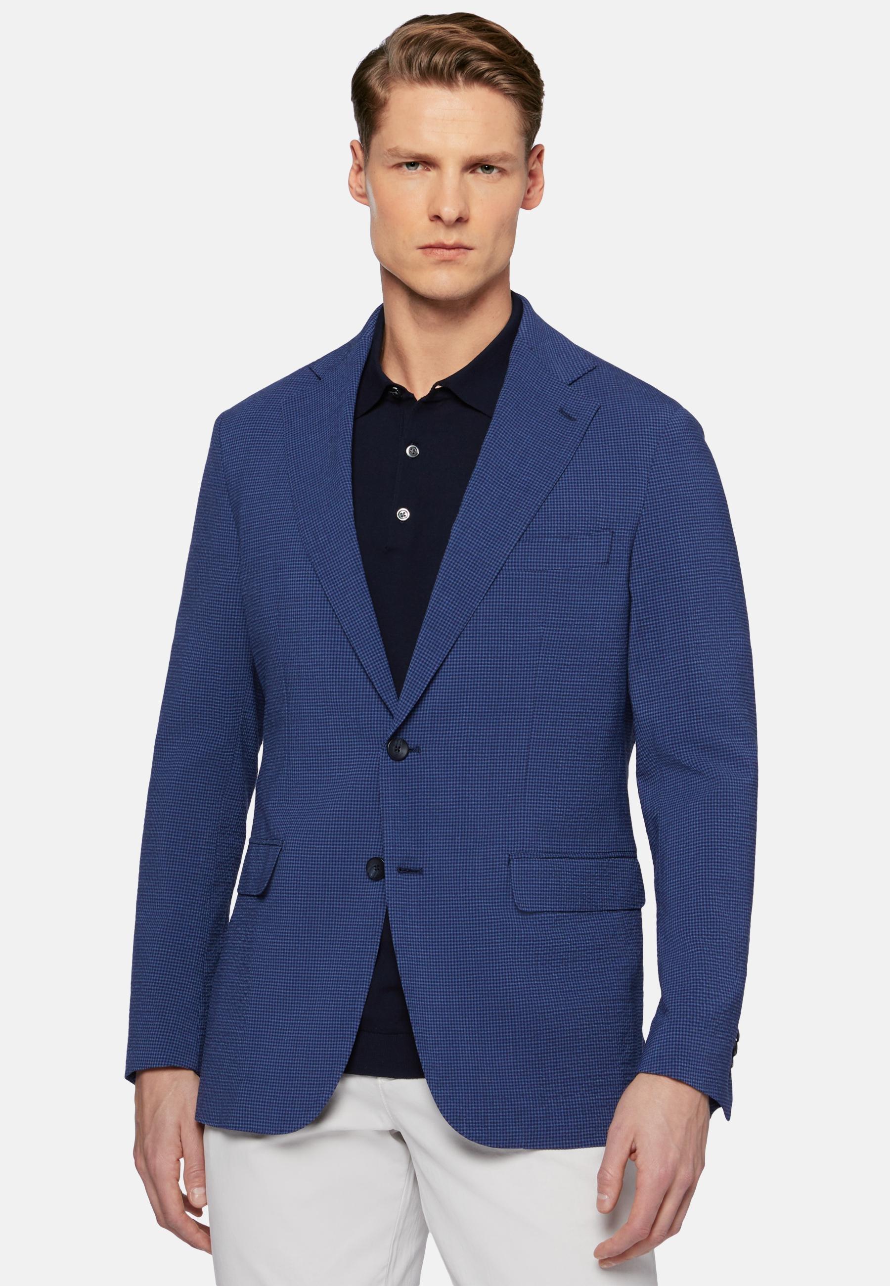 Stretch Seersucker Wool Jacket Blue, , large image number 0
