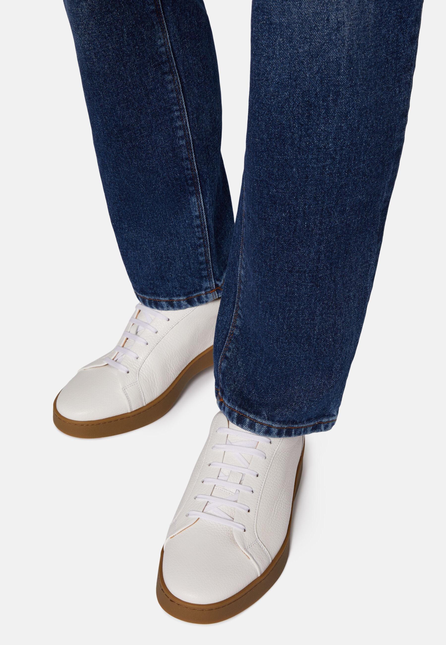 Tumbled Leather Trainers White, White, medium