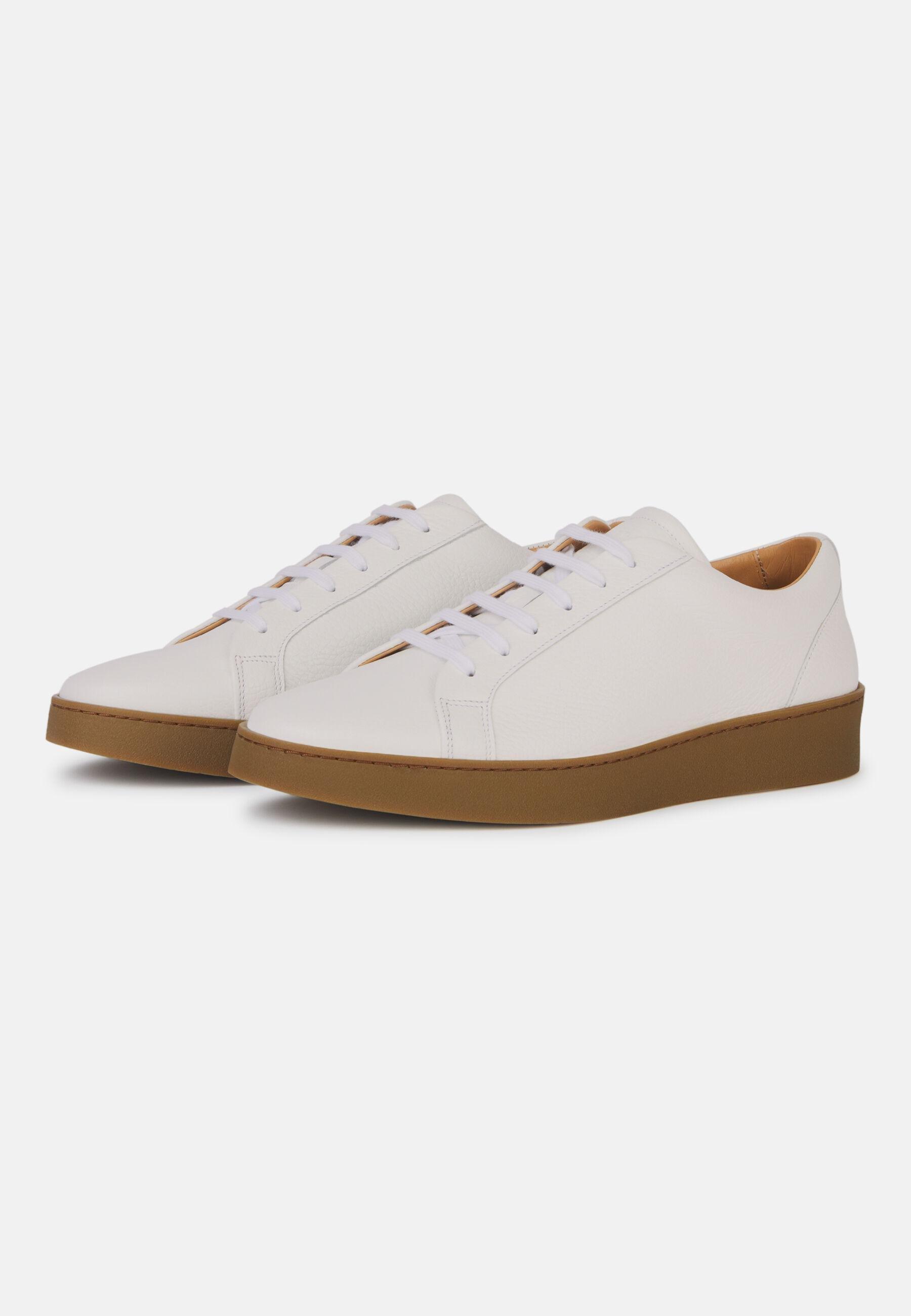 Tumbled Leather Trainers White, White, medium