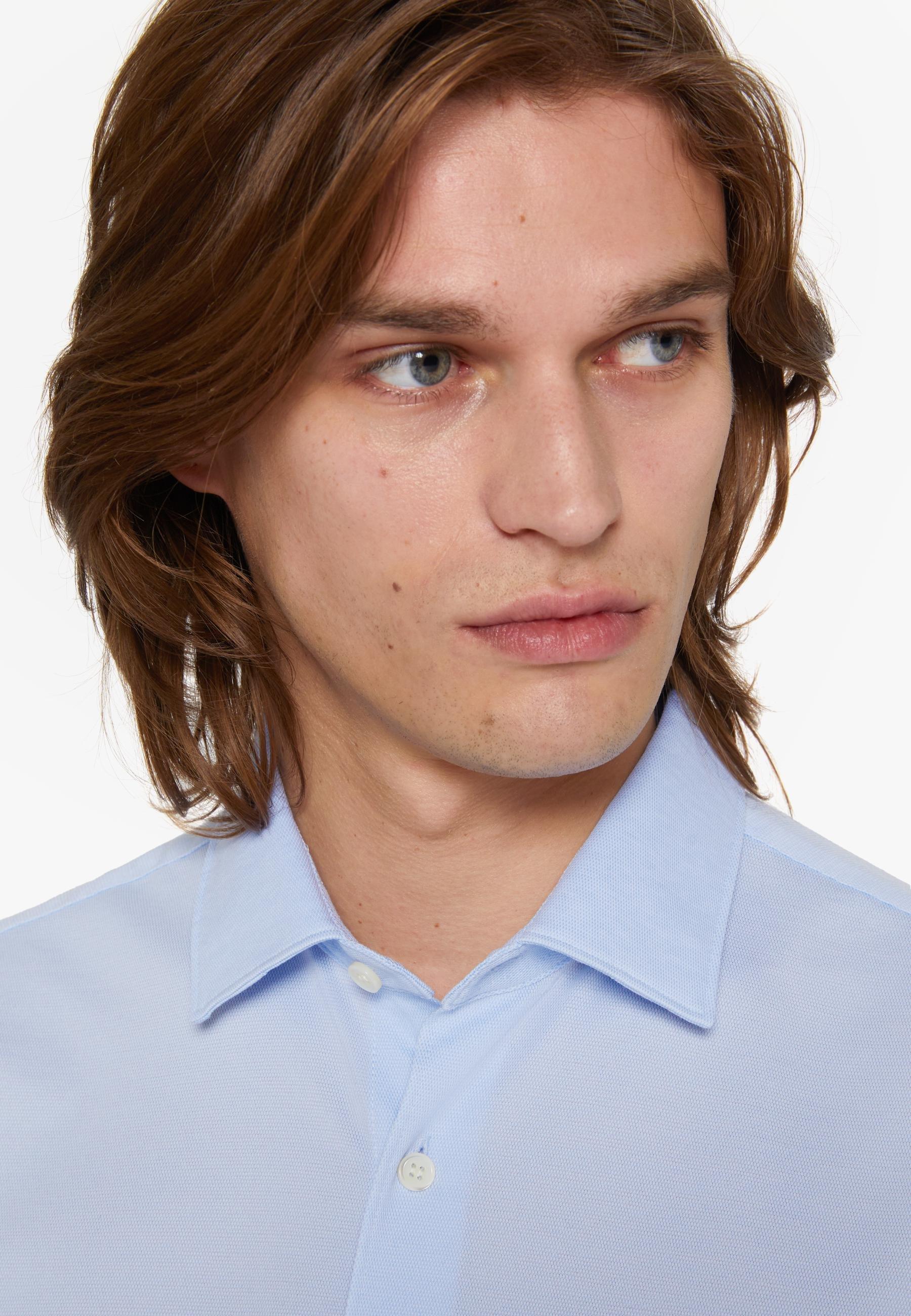 Slim Cotton Shirt Blue, 3901_LTBL, large image number 1