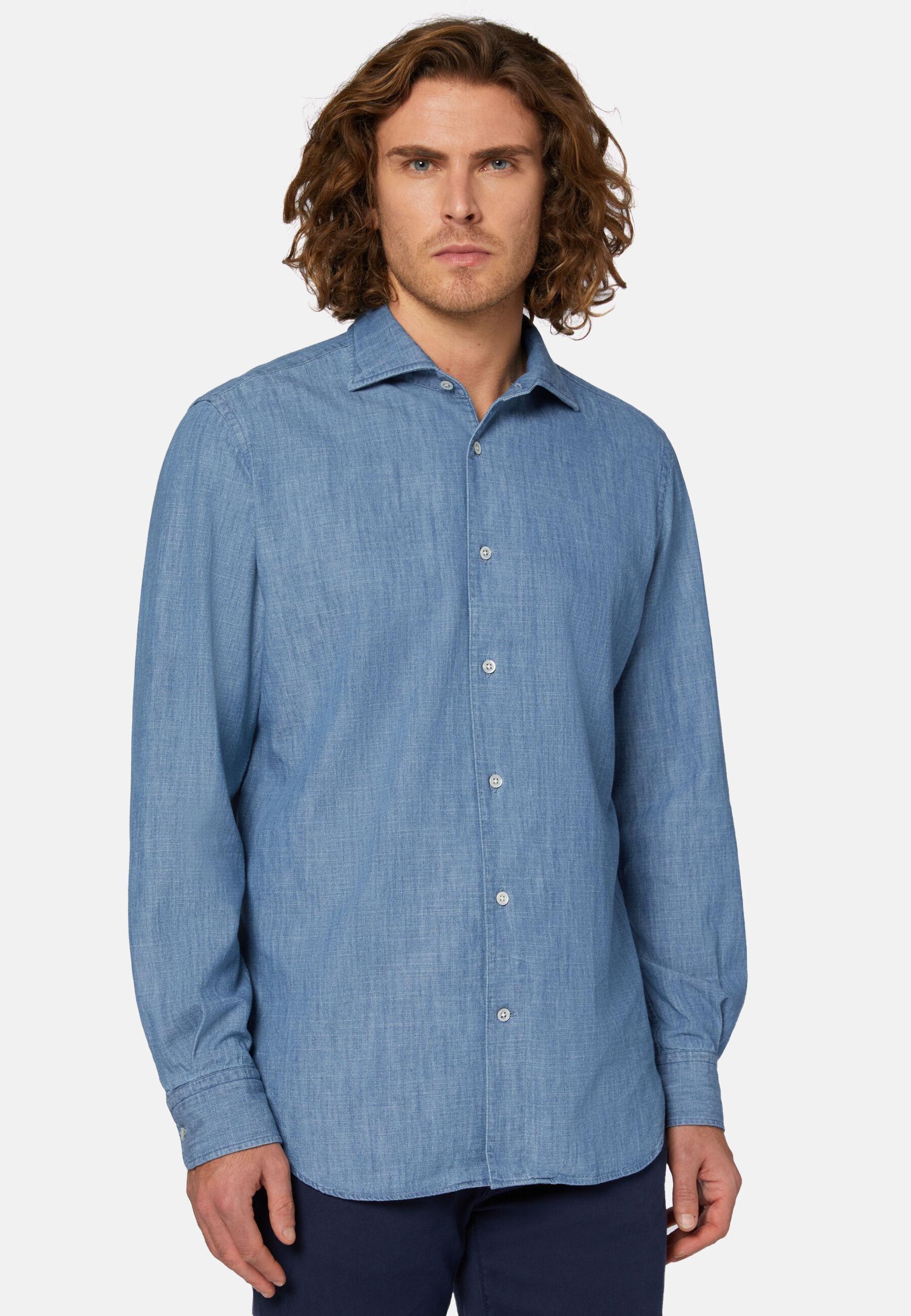 Cotton Denim Shirt Blue, Indigo, medium