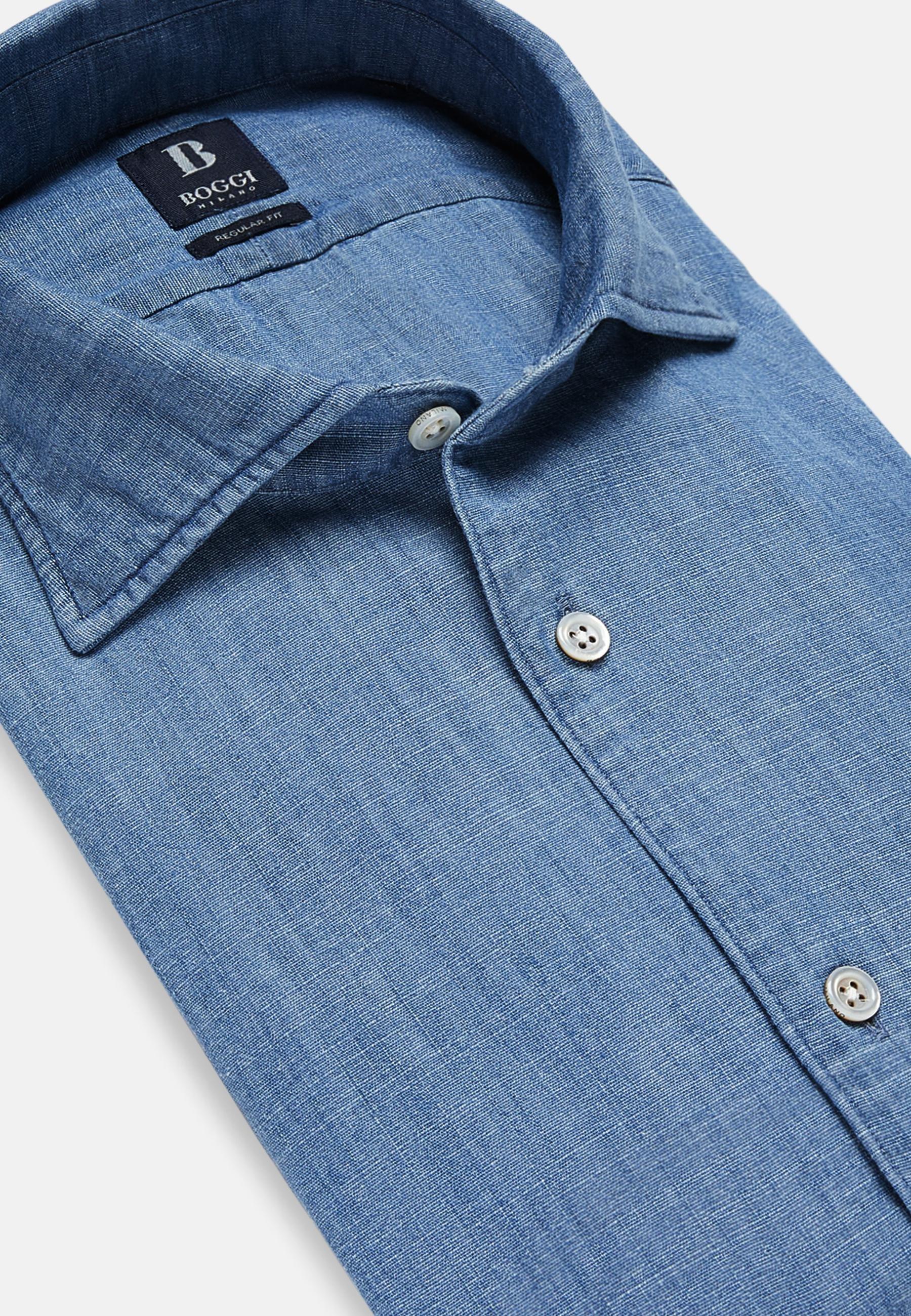 Cotton Denim Shirt Blue, Indigo, large image number 1