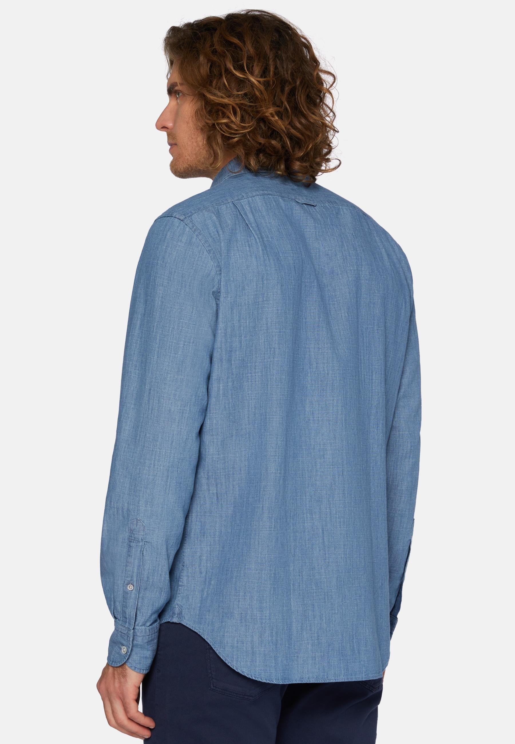 Cotton Denim Shirt Blue, Indigo, large image number 2