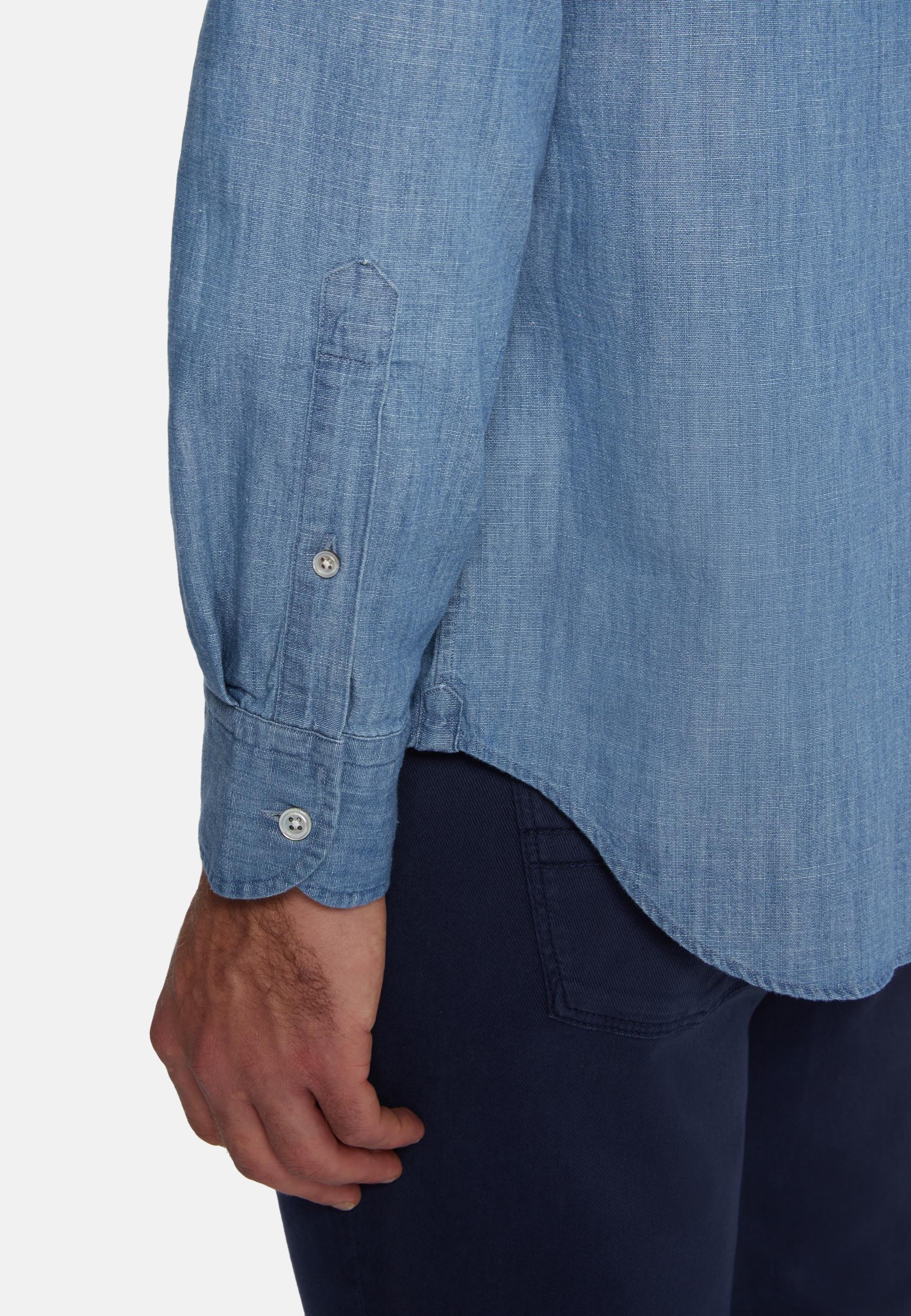 Cotton Denim Shirt Blue, Indigo, large image number 3