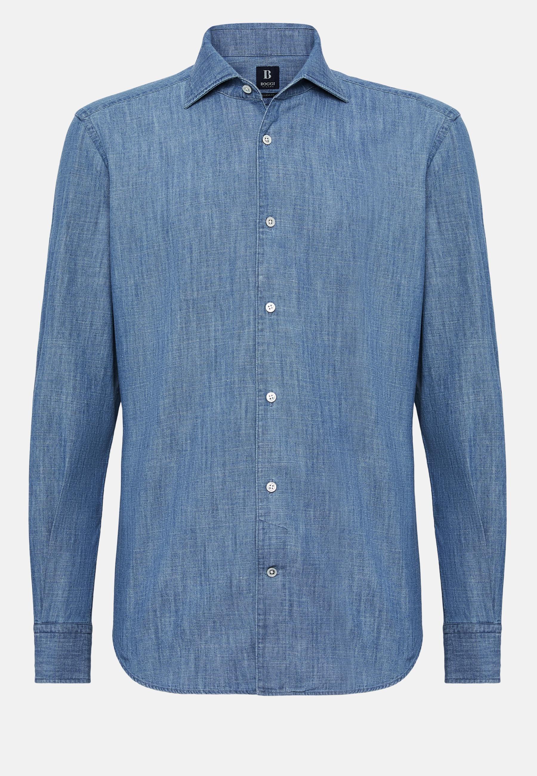Cotton Denim Shirt Blue, Indigo, large image number 4