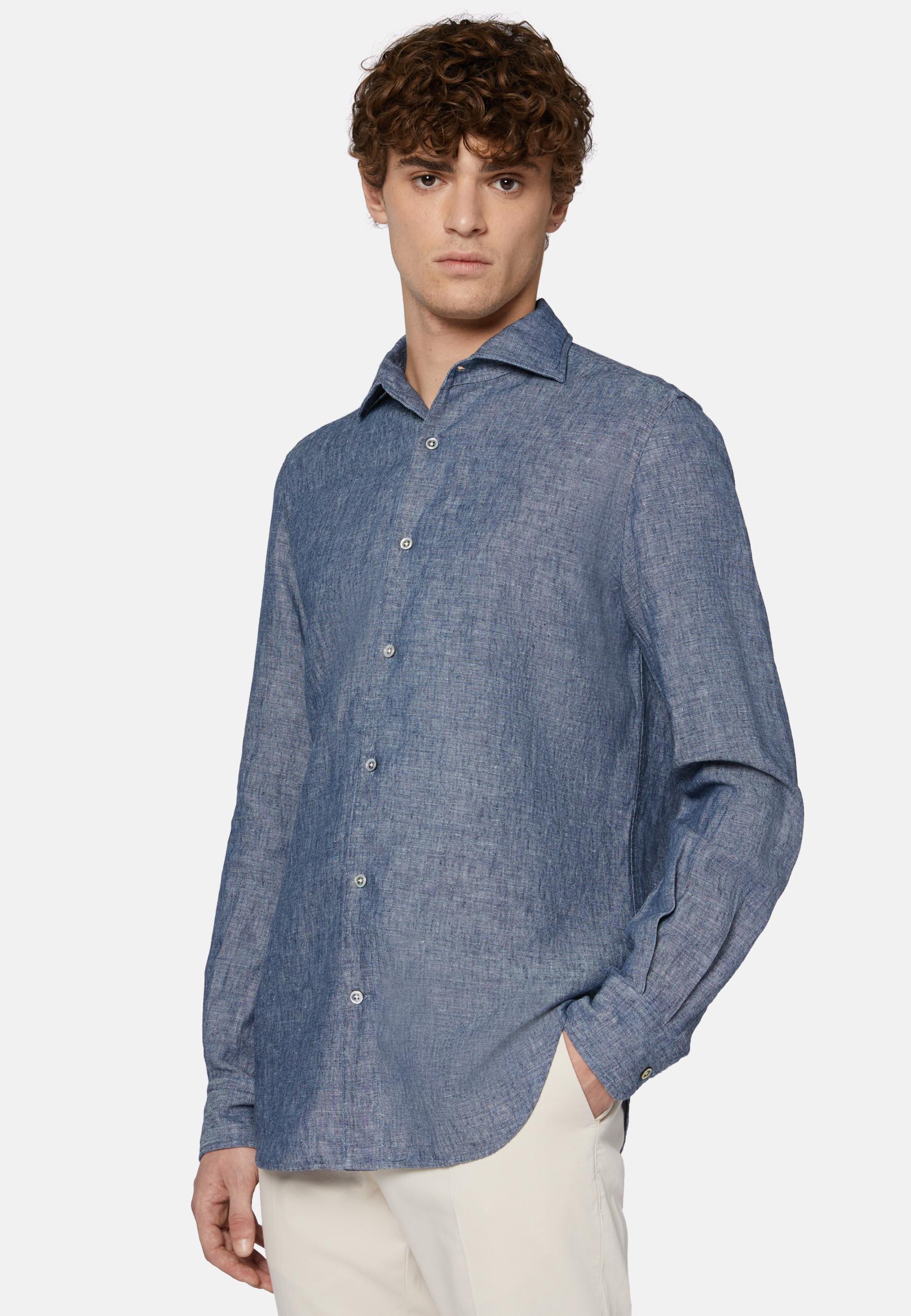 Cotton And Linen Denim Shirt Blue, Medium Blue, medium