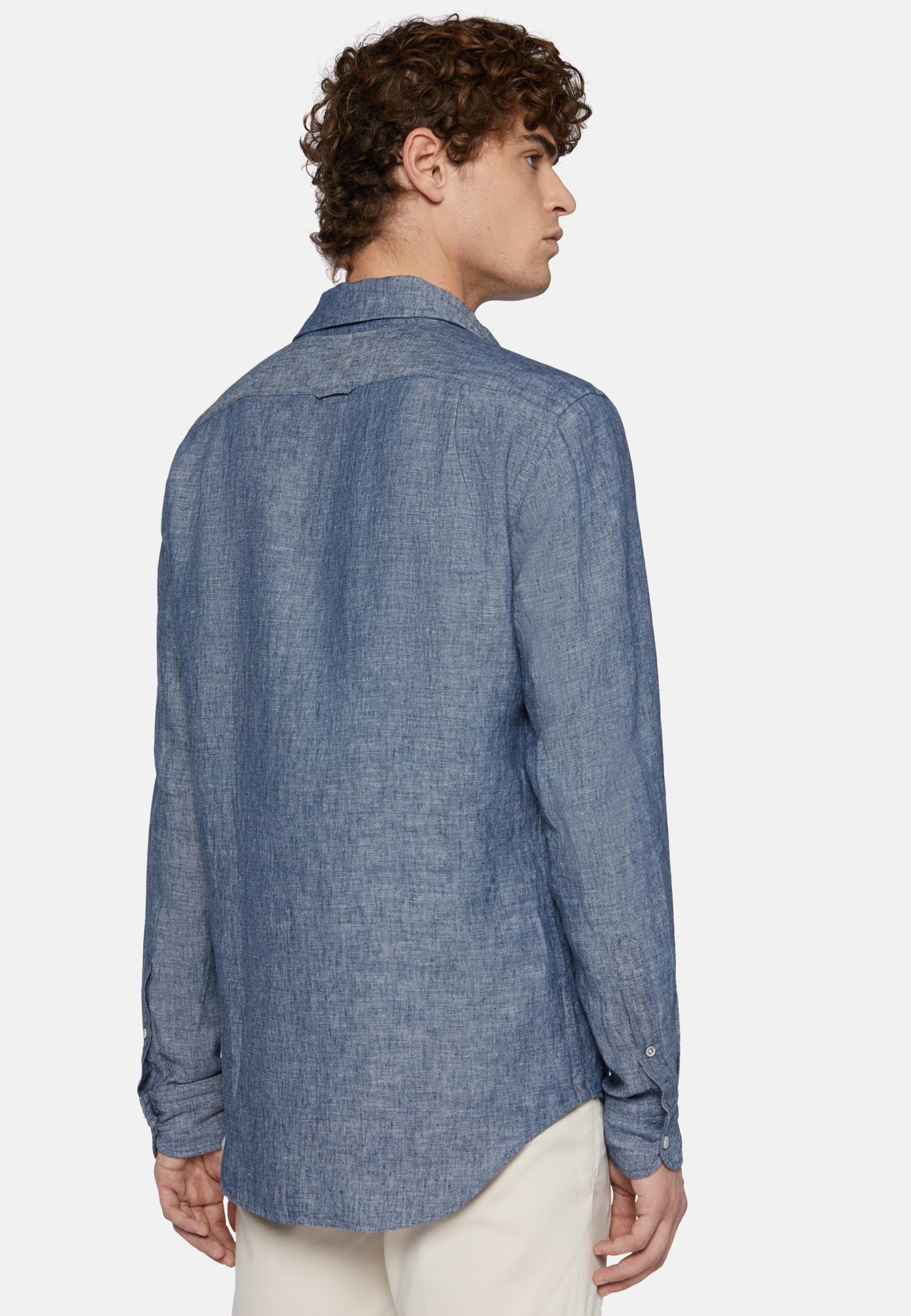Cotton And Linen Denim Shirt Blue, Medium Blue, large image number 2
