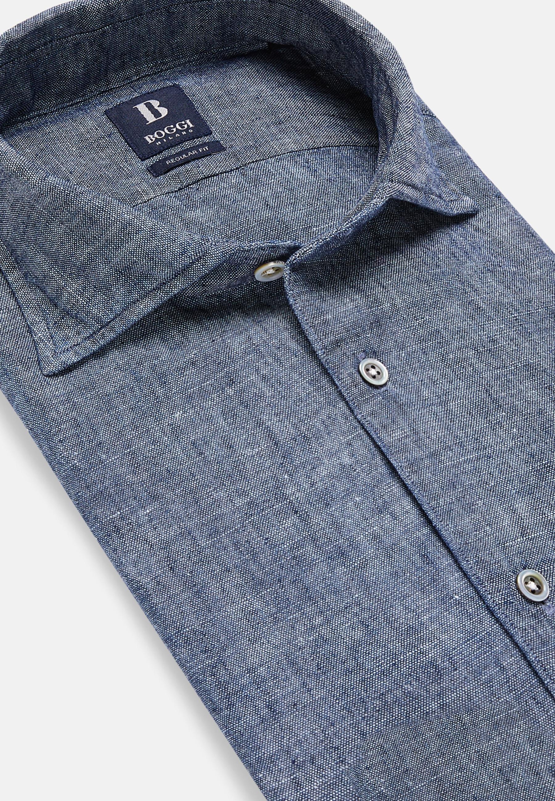 Cotton And Linen Denim Shirt Blue, Medium Blue, large image number 3