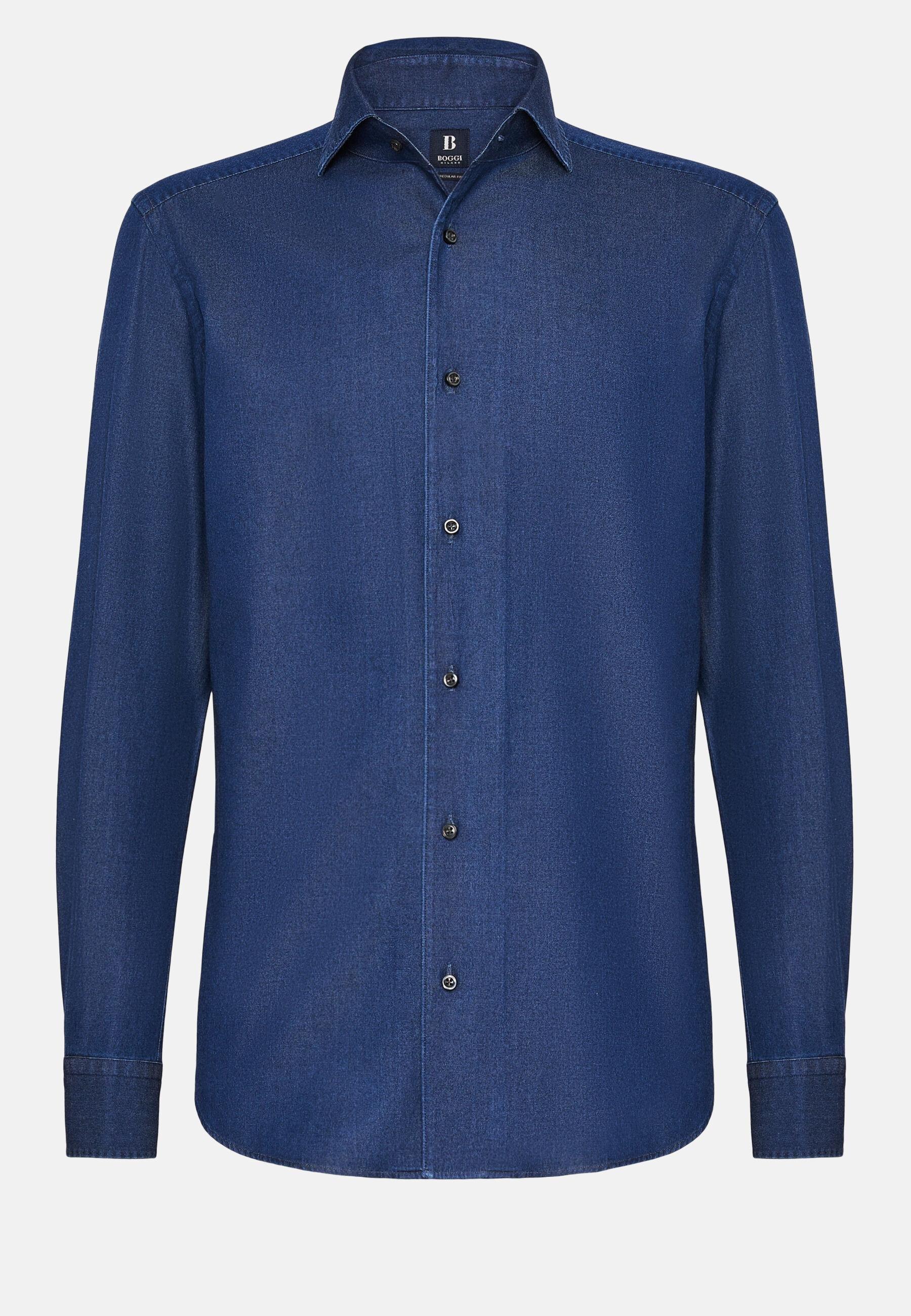 Denim Shirt in Cotton, Blue, Blue, large image number 7