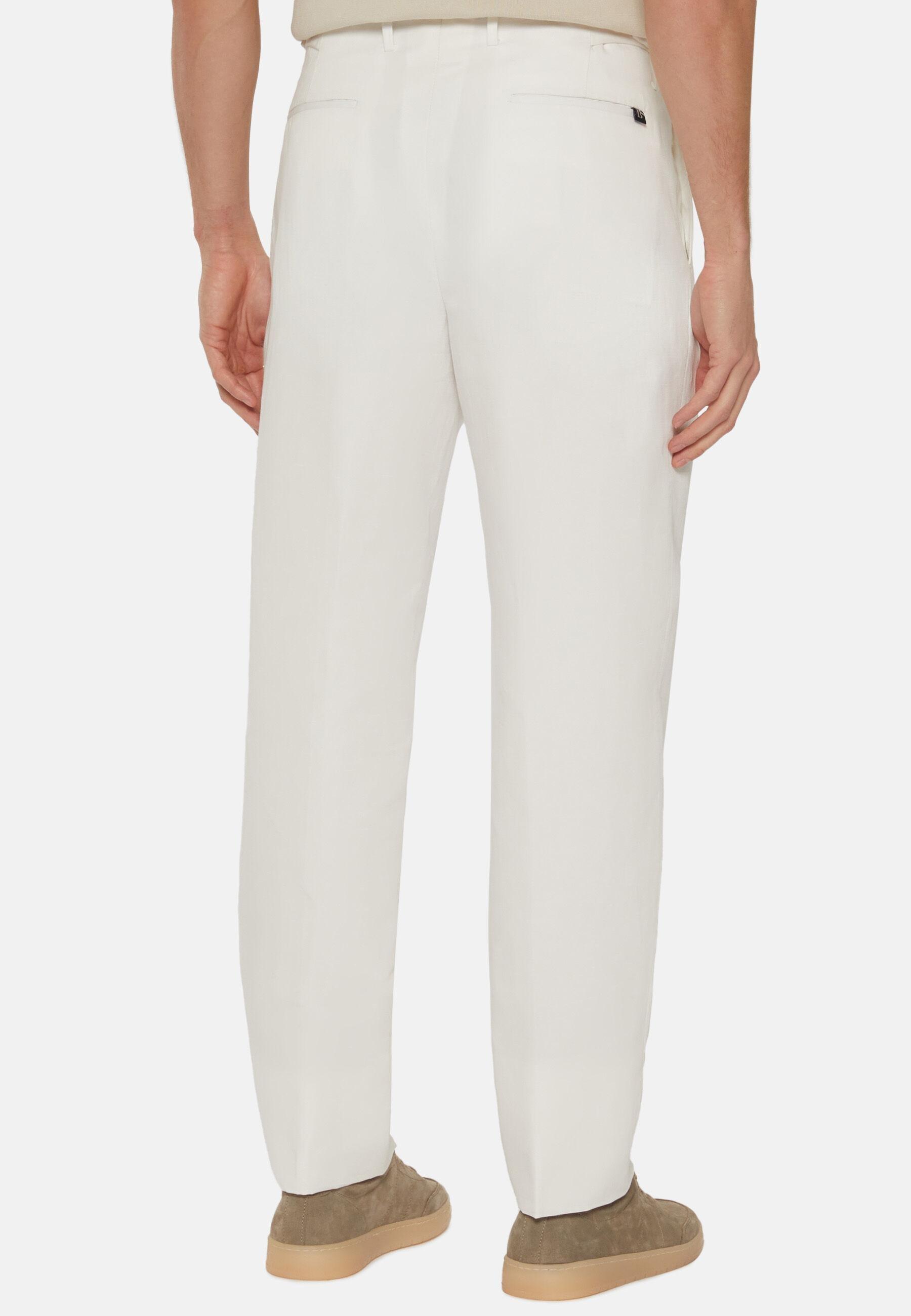 Cotton Linen Trousers White, White, medium