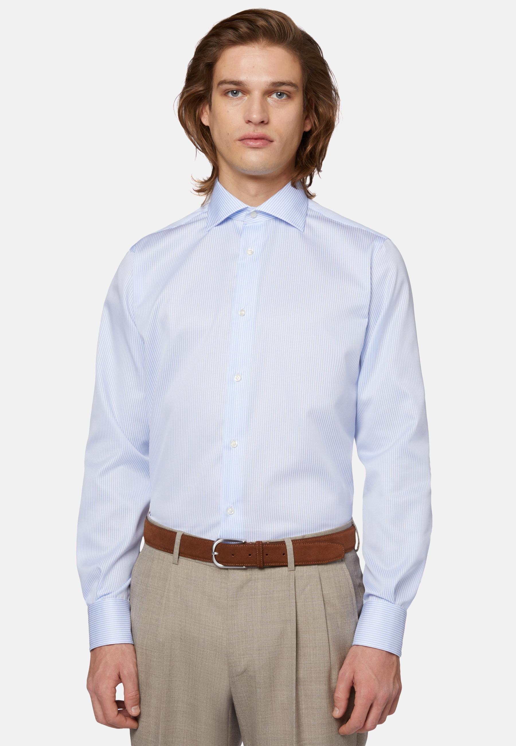 Striped Dobby Cotton Shirt Blue, Light Blue, large image number 0